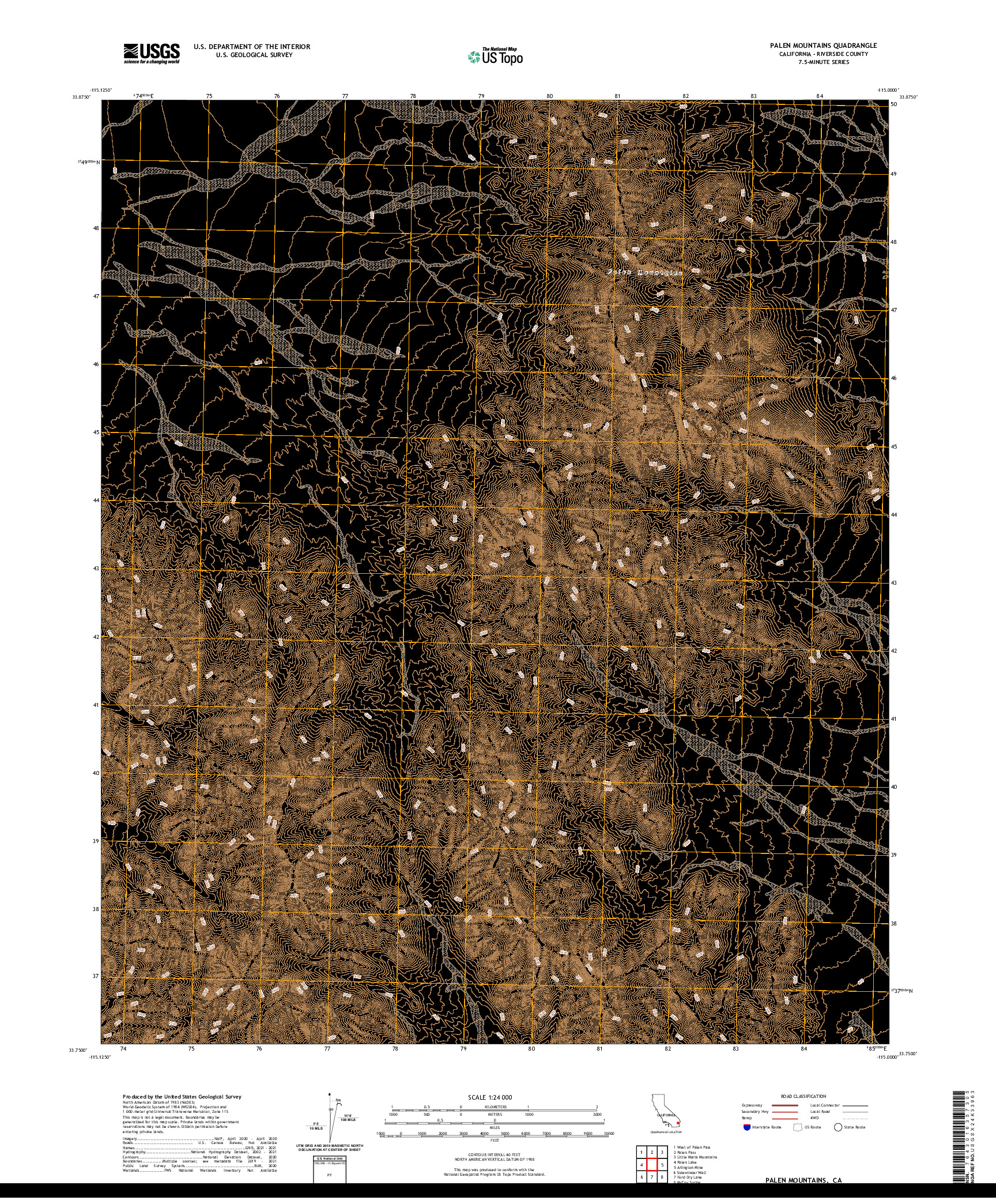 US TOPO 7.5-MINUTE MAP FOR PALEN MOUNTAINS, CA