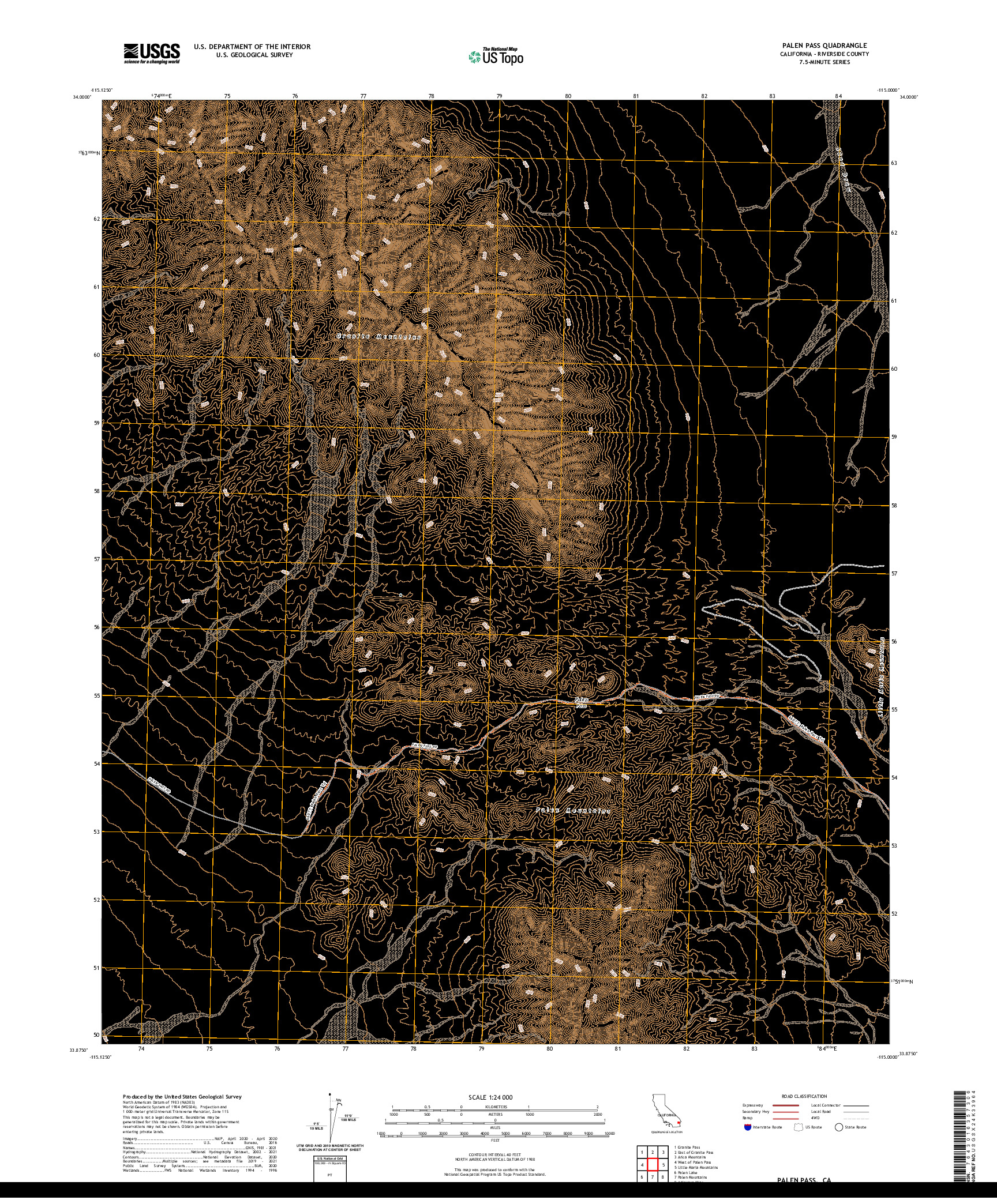 US TOPO 7.5-MINUTE MAP FOR PALEN PASS, CA