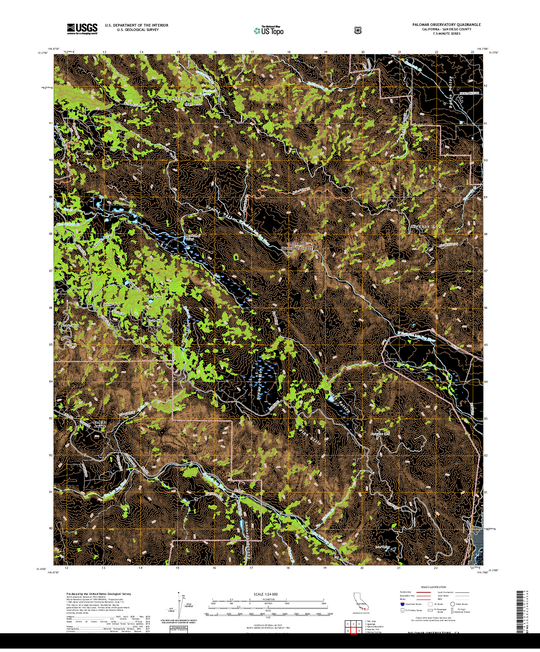 US TOPO 7.5-MINUTE MAP FOR PALOMAR OBSERVATORY, CA