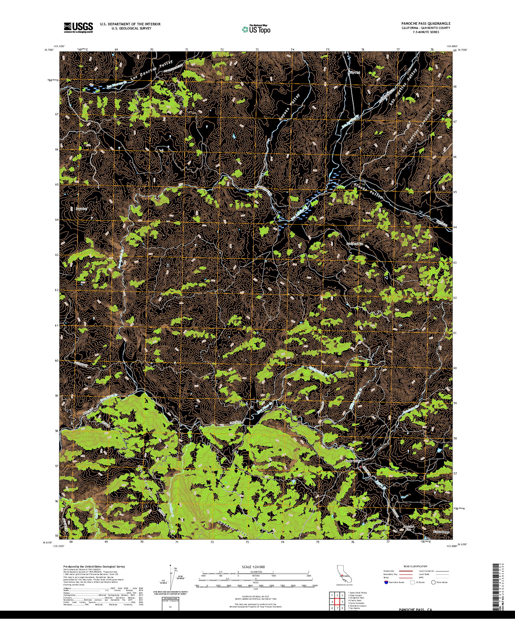 US TOPO 7.5-MINUTE MAP FOR PANOCHE PASS, CA