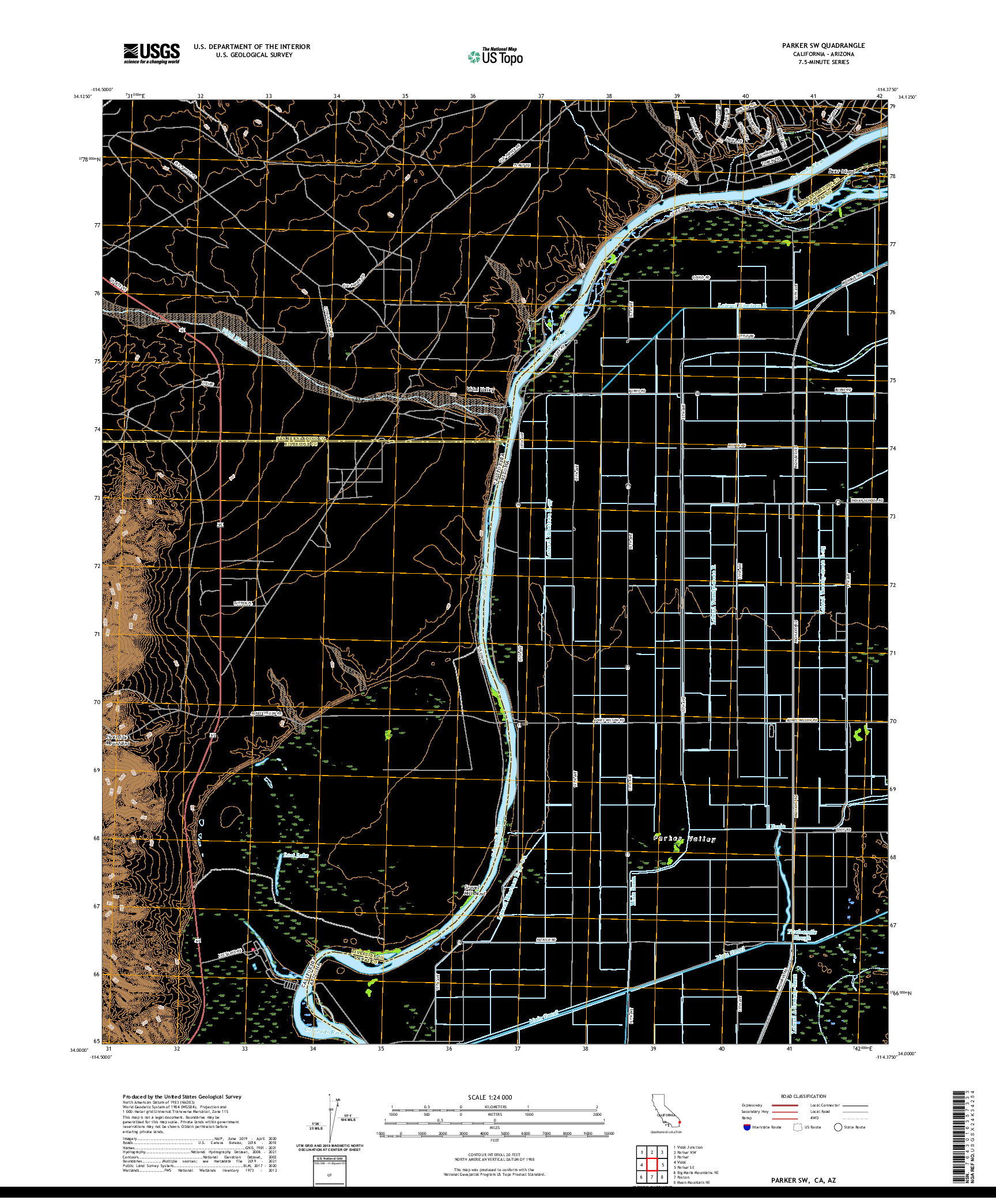 US TOPO 7.5-MINUTE MAP FOR PARKER SW, CA,AZ