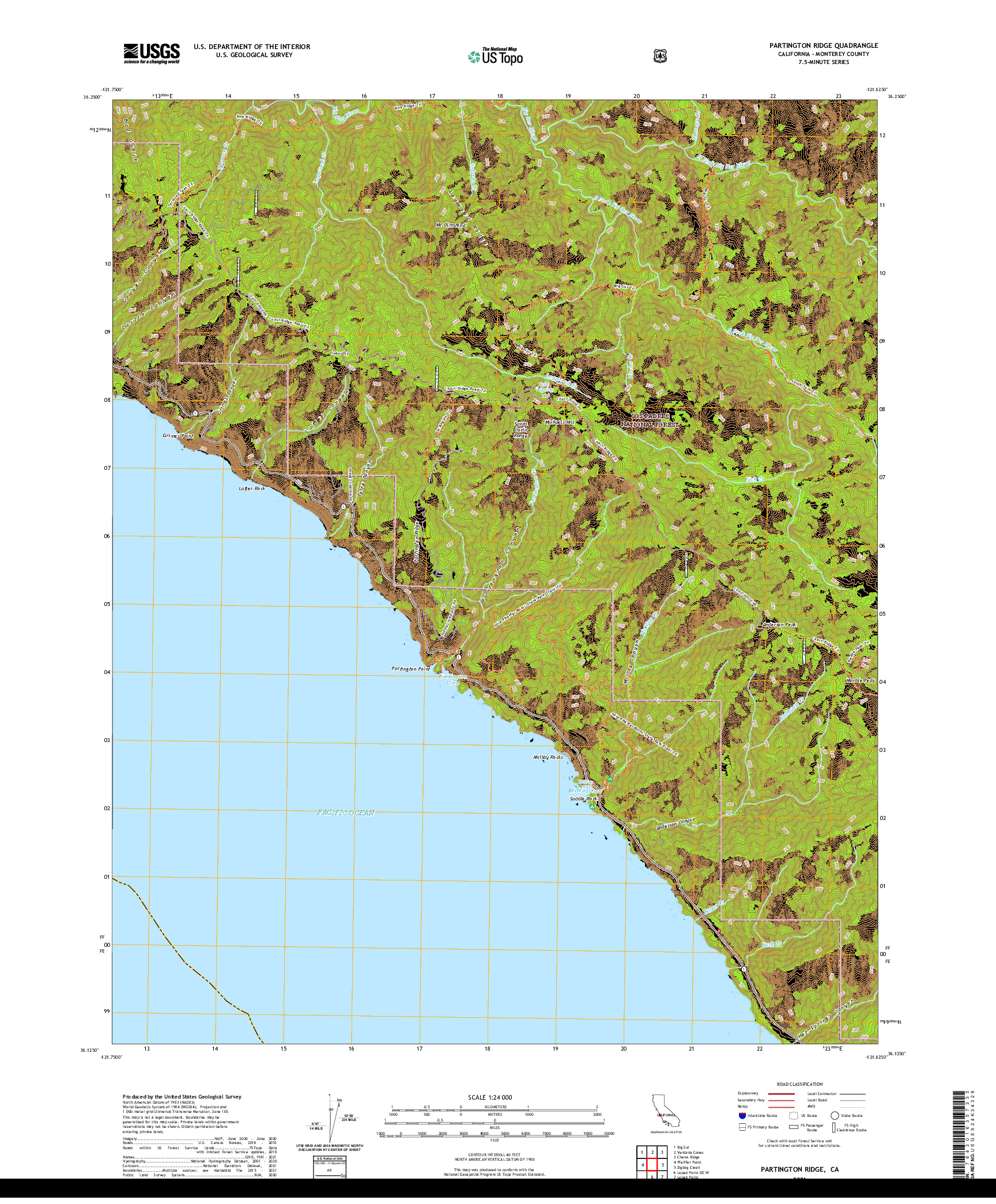 US TOPO 7.5-MINUTE MAP FOR PARTINGTON RIDGE, CA