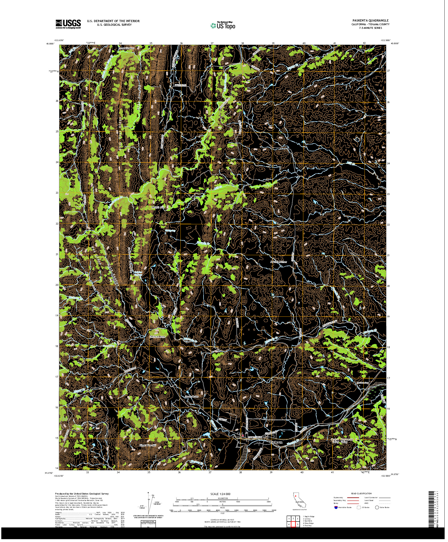 US TOPO 7.5-MINUTE MAP FOR PASKENTA, CA