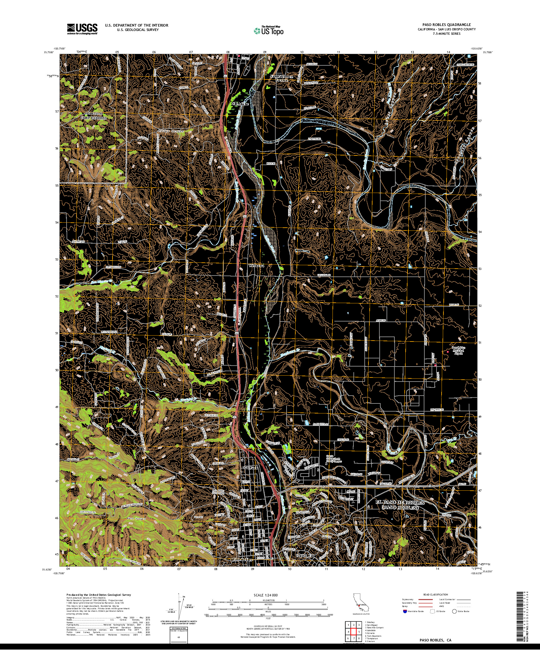 US TOPO 7.5-MINUTE MAP FOR PASO ROBLES, CA