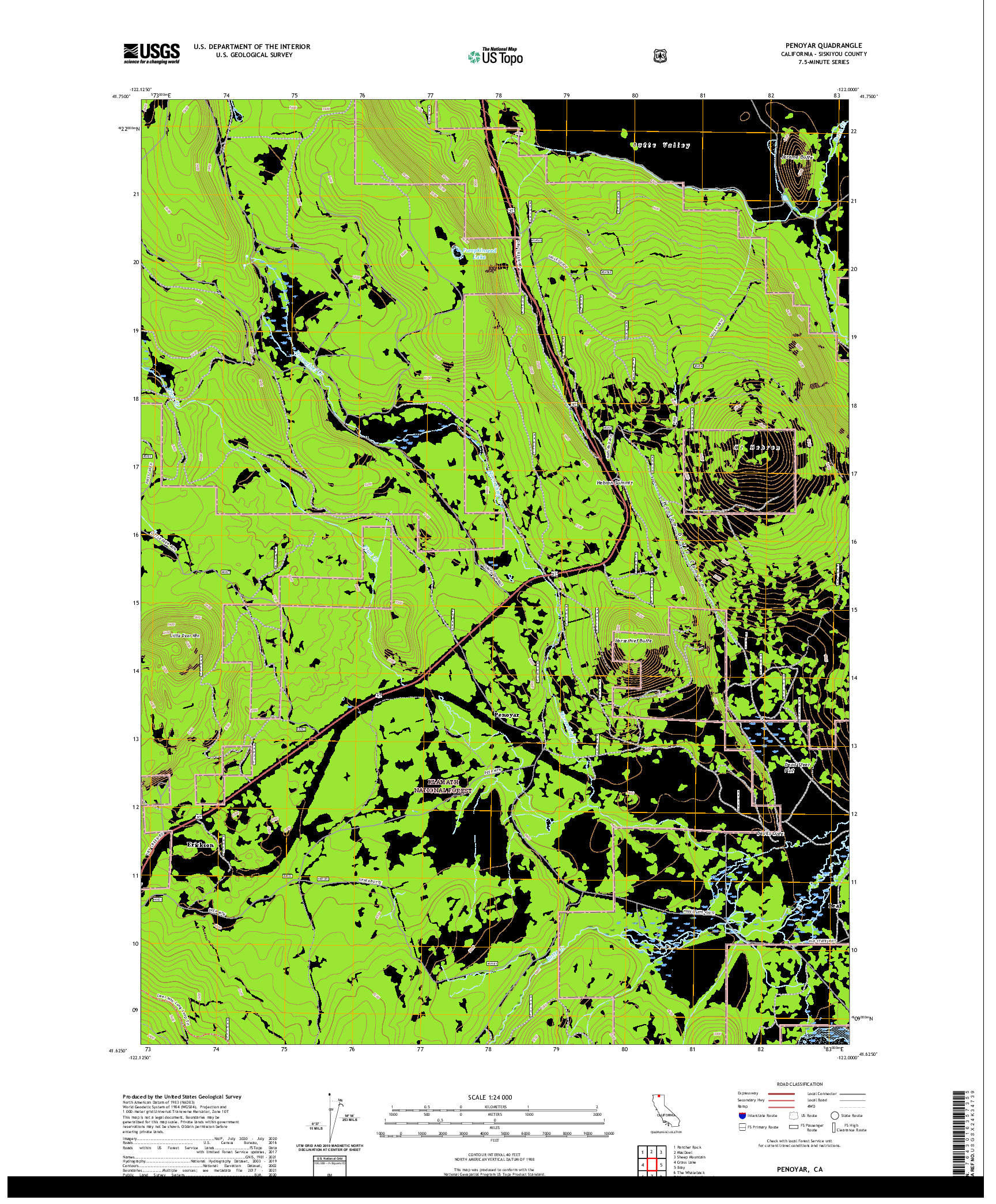 US TOPO 7.5-MINUTE MAP FOR PENOYAR, CA