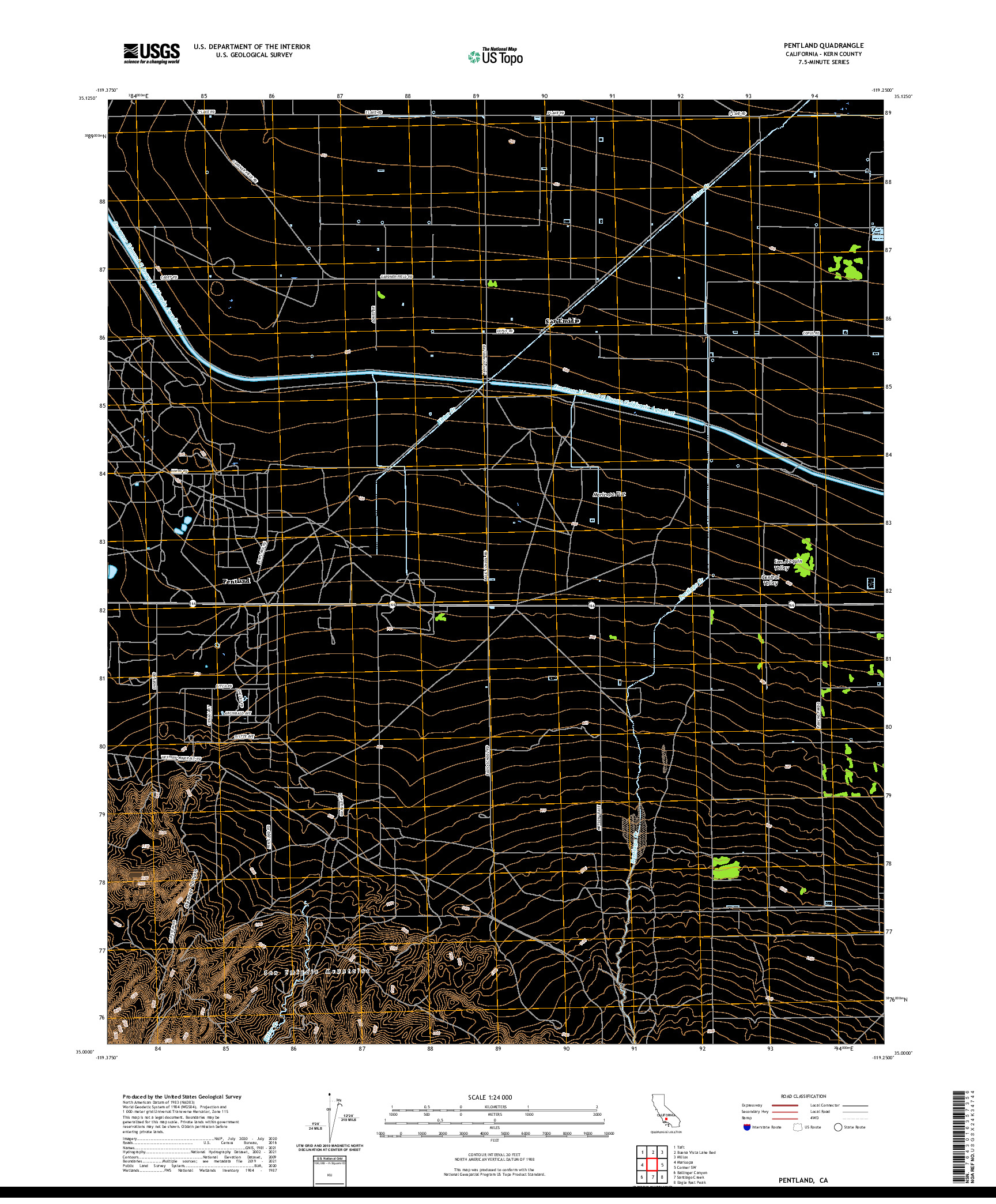 US TOPO 7.5-MINUTE MAP FOR PENTLAND, CA