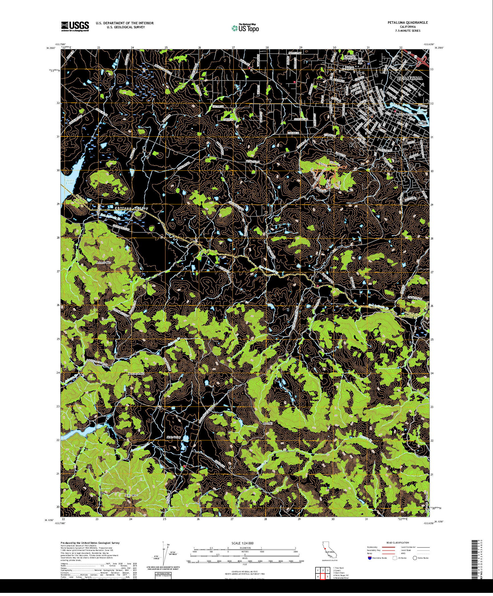 US TOPO 7.5-MINUTE MAP FOR PETALUMA, CA