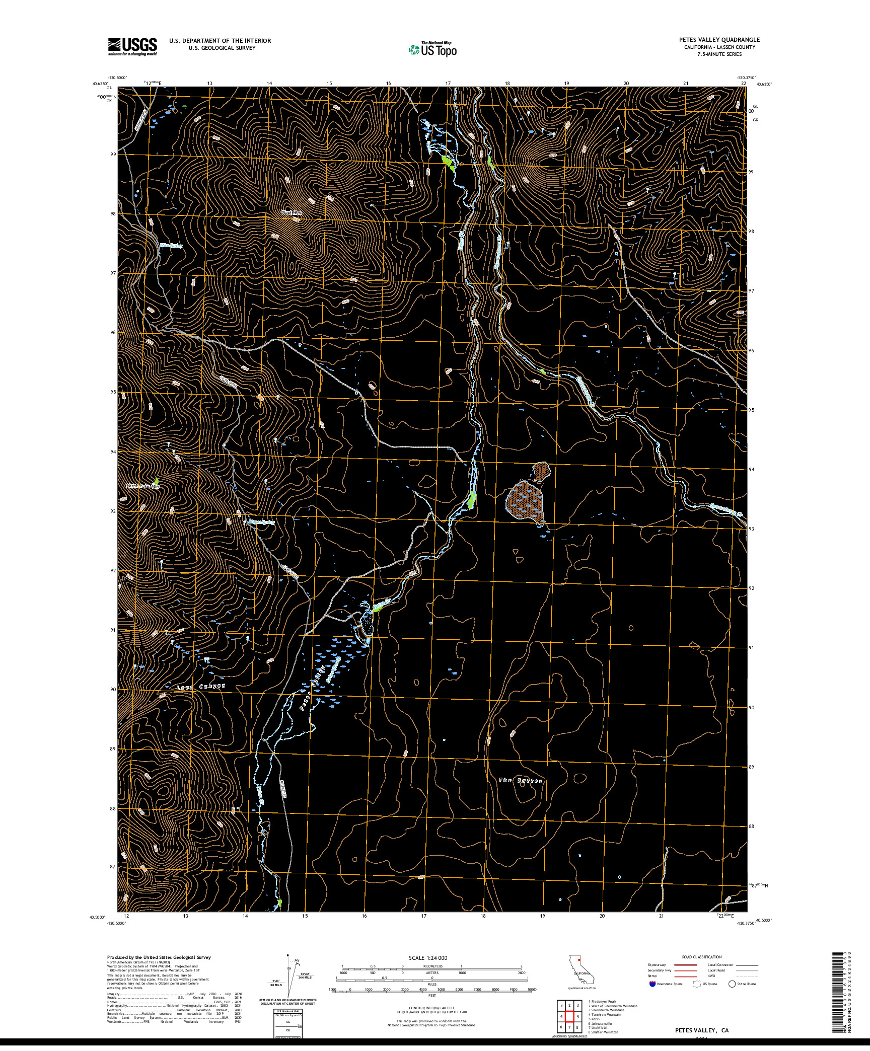 US TOPO 7.5-MINUTE MAP FOR PETES VALLEY, CA