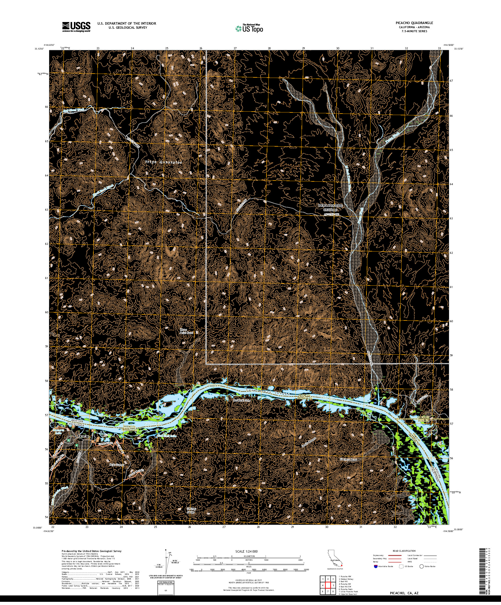 US TOPO 7.5-MINUTE MAP FOR PICACHO, CA,AZ