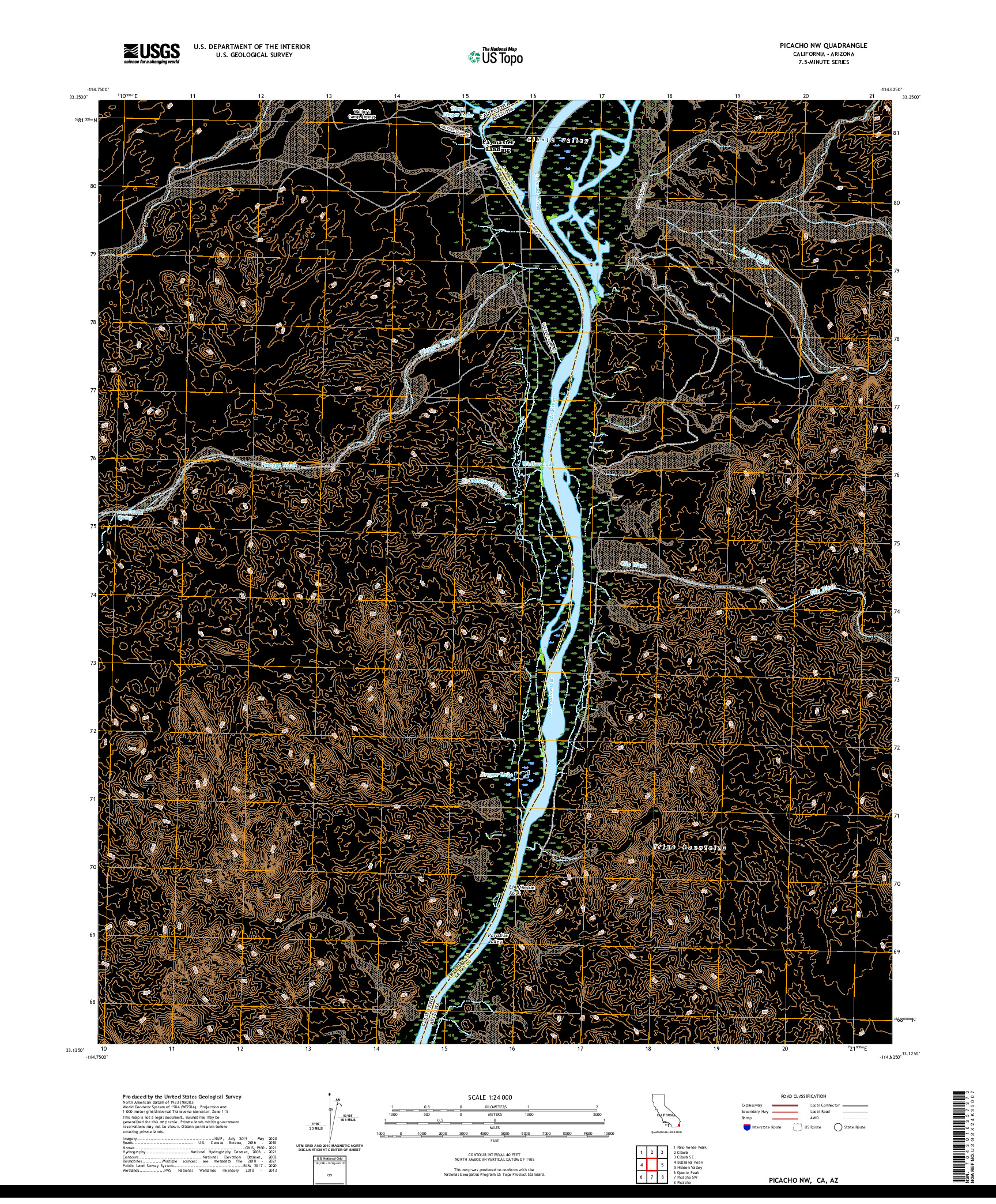 US TOPO 7.5-MINUTE MAP FOR PICACHO NW, CA,AZ