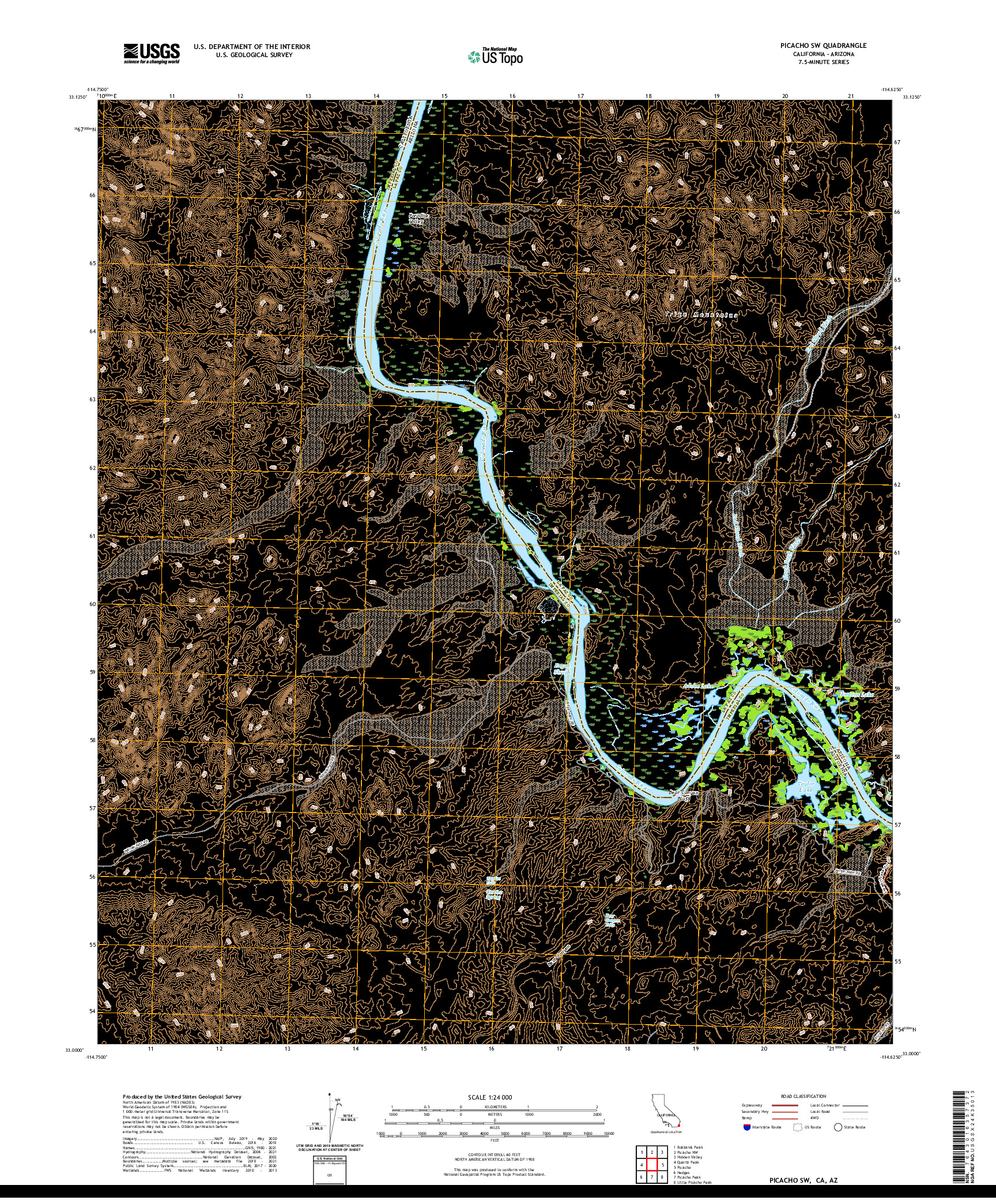 US TOPO 7.5-MINUTE MAP FOR PICACHO SW, CA,AZ