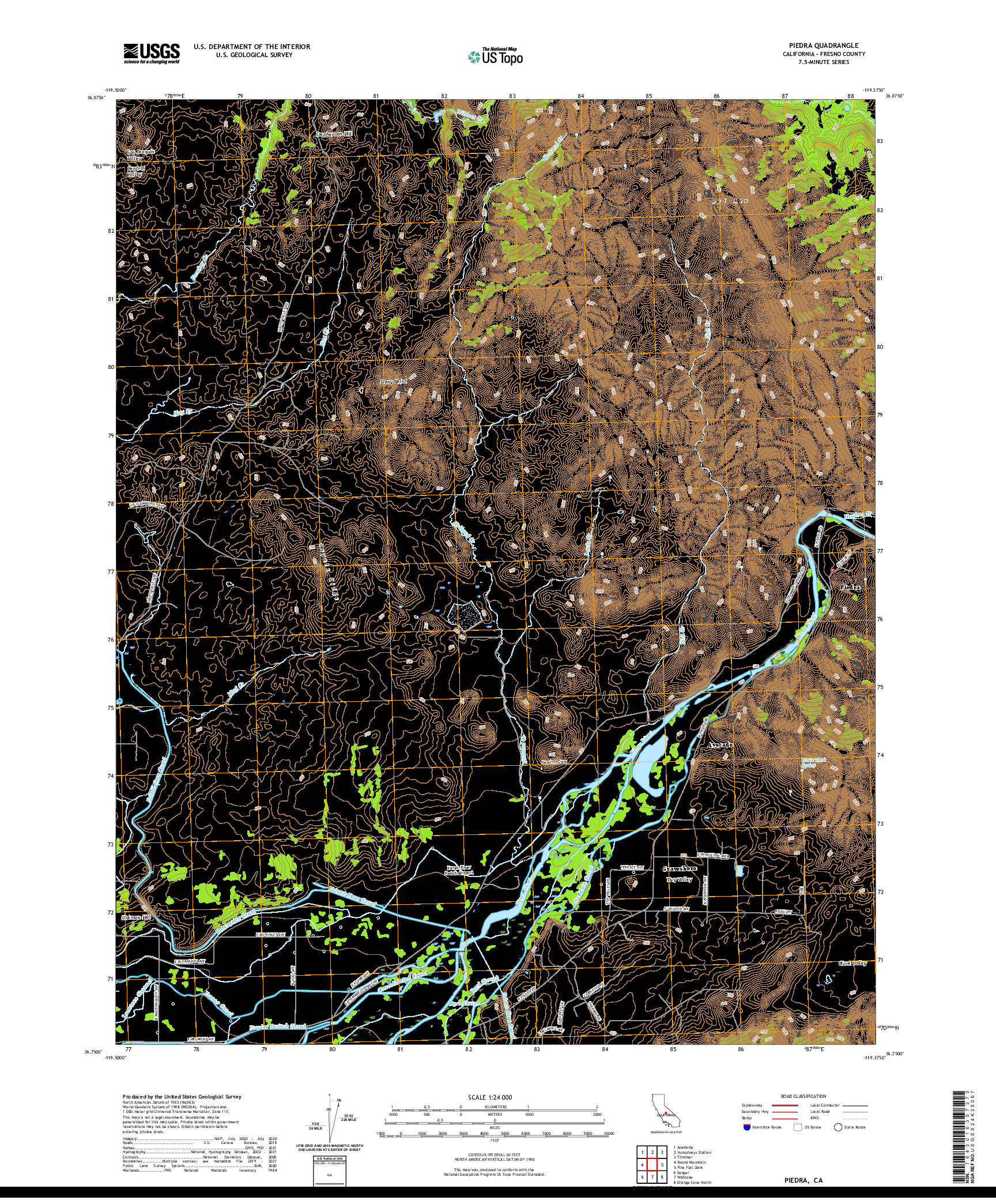 US TOPO 7.5-MINUTE MAP FOR PIEDRA, CA