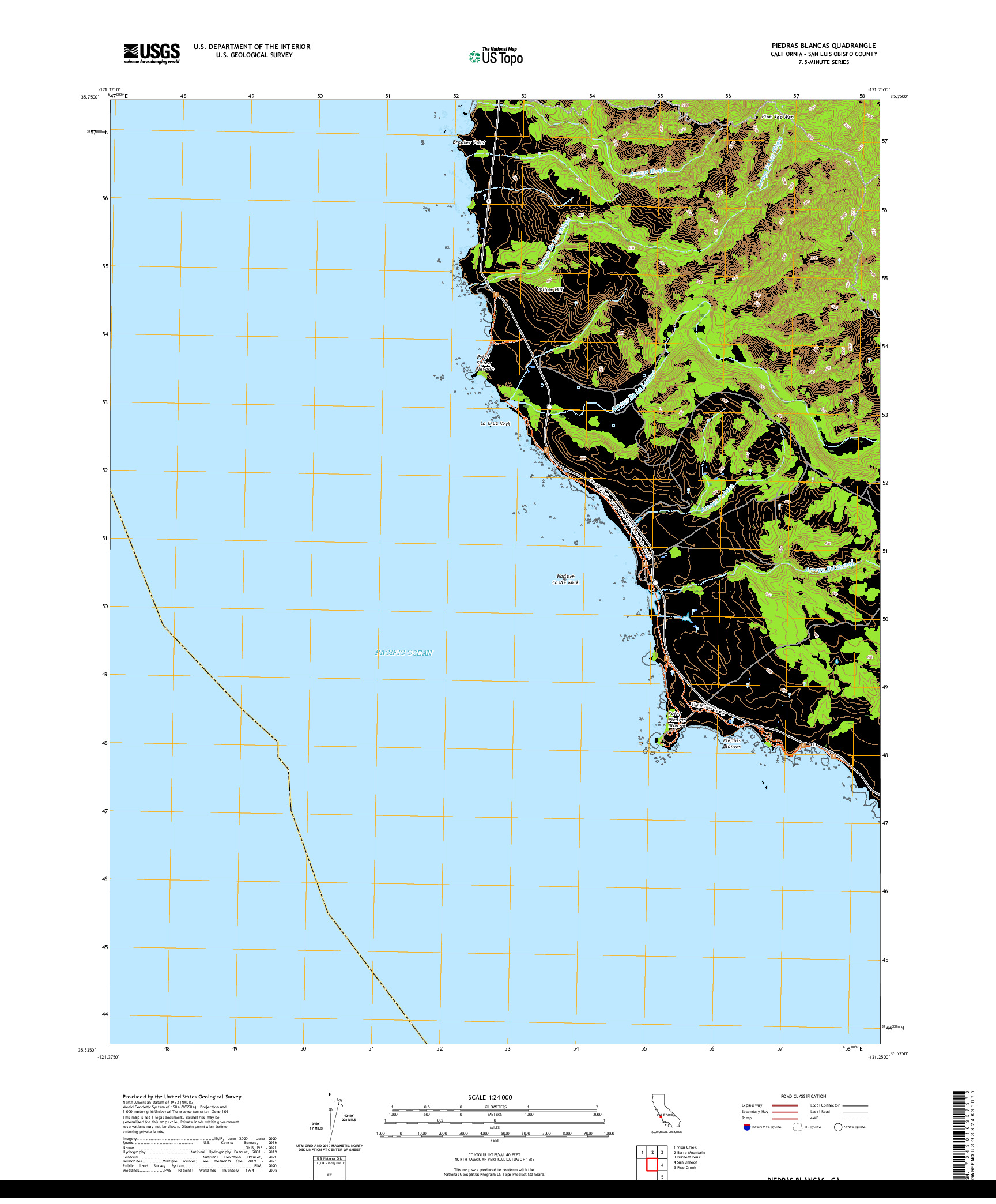 US TOPO 7.5-MINUTE MAP FOR PIEDRAS BLANCAS, CA