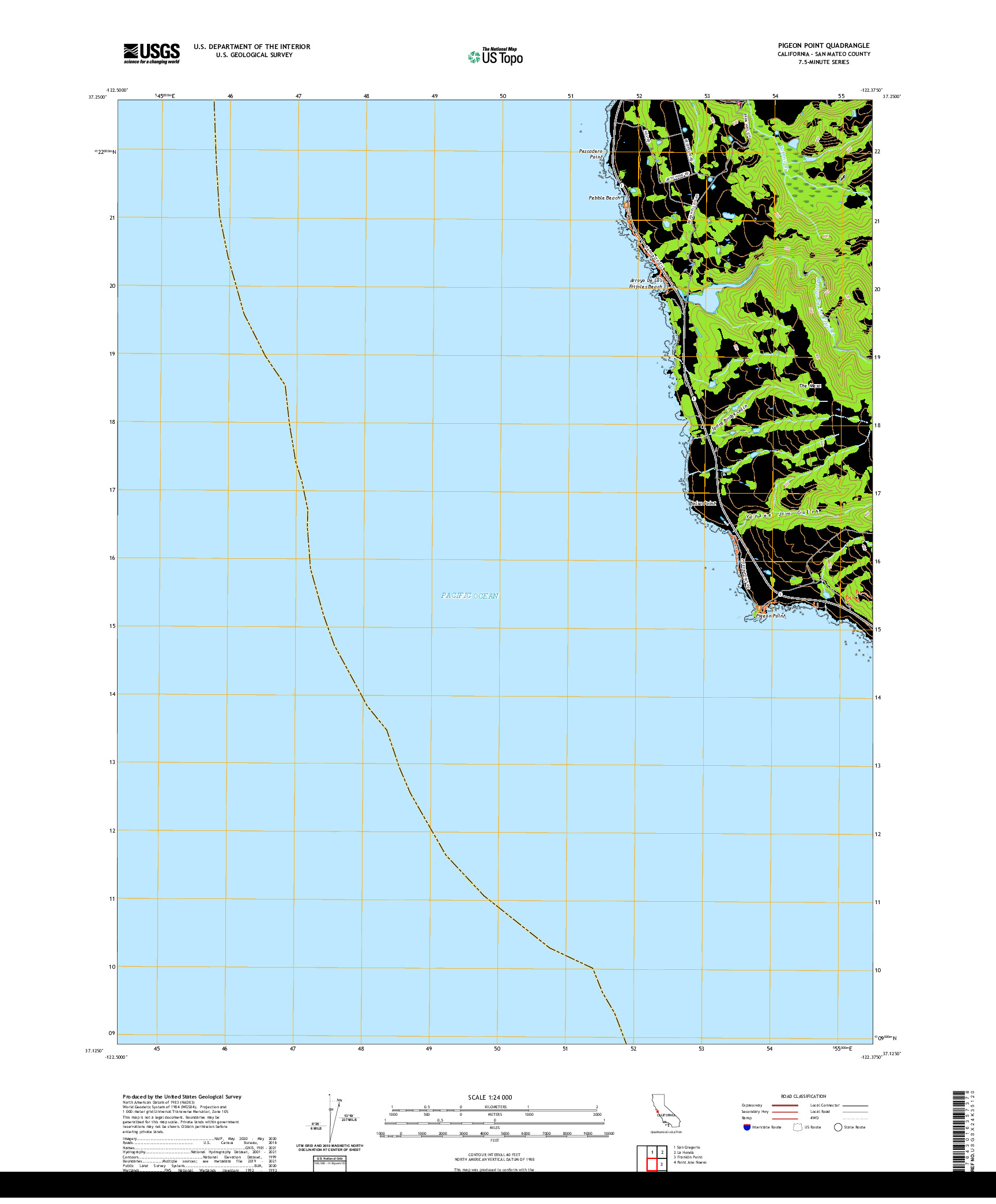 US TOPO 7.5-MINUTE MAP FOR PIGEON POINT, CA