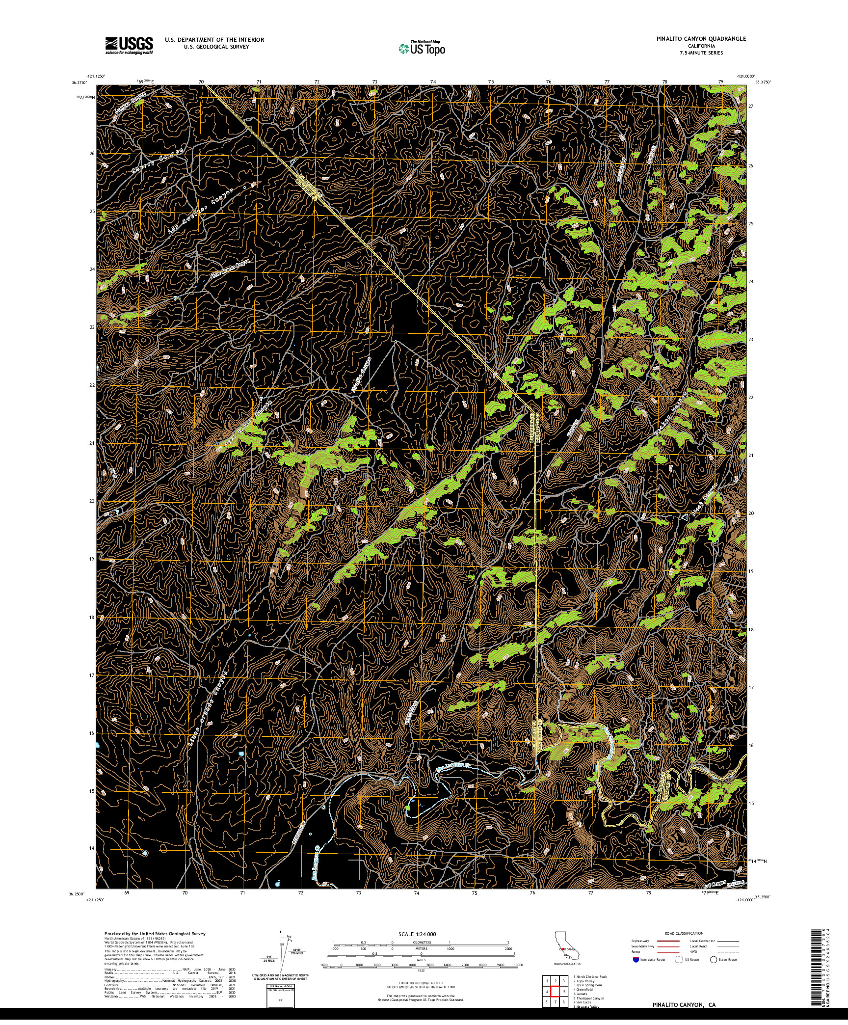 US TOPO 7.5-MINUTE MAP FOR PINALITO CANYON, CA