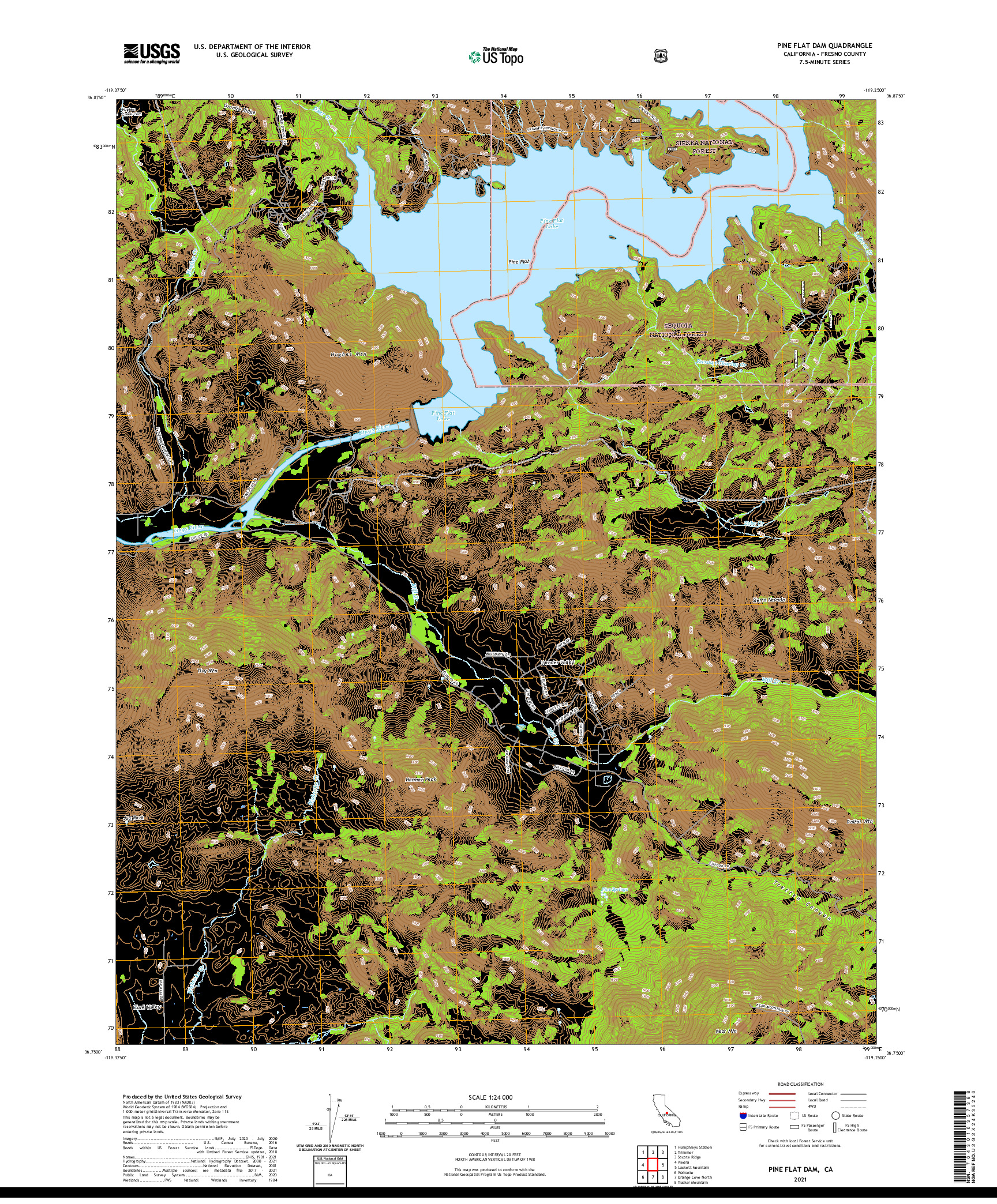 US TOPO 7.5-MINUTE MAP FOR PINE FLAT DAM, CA