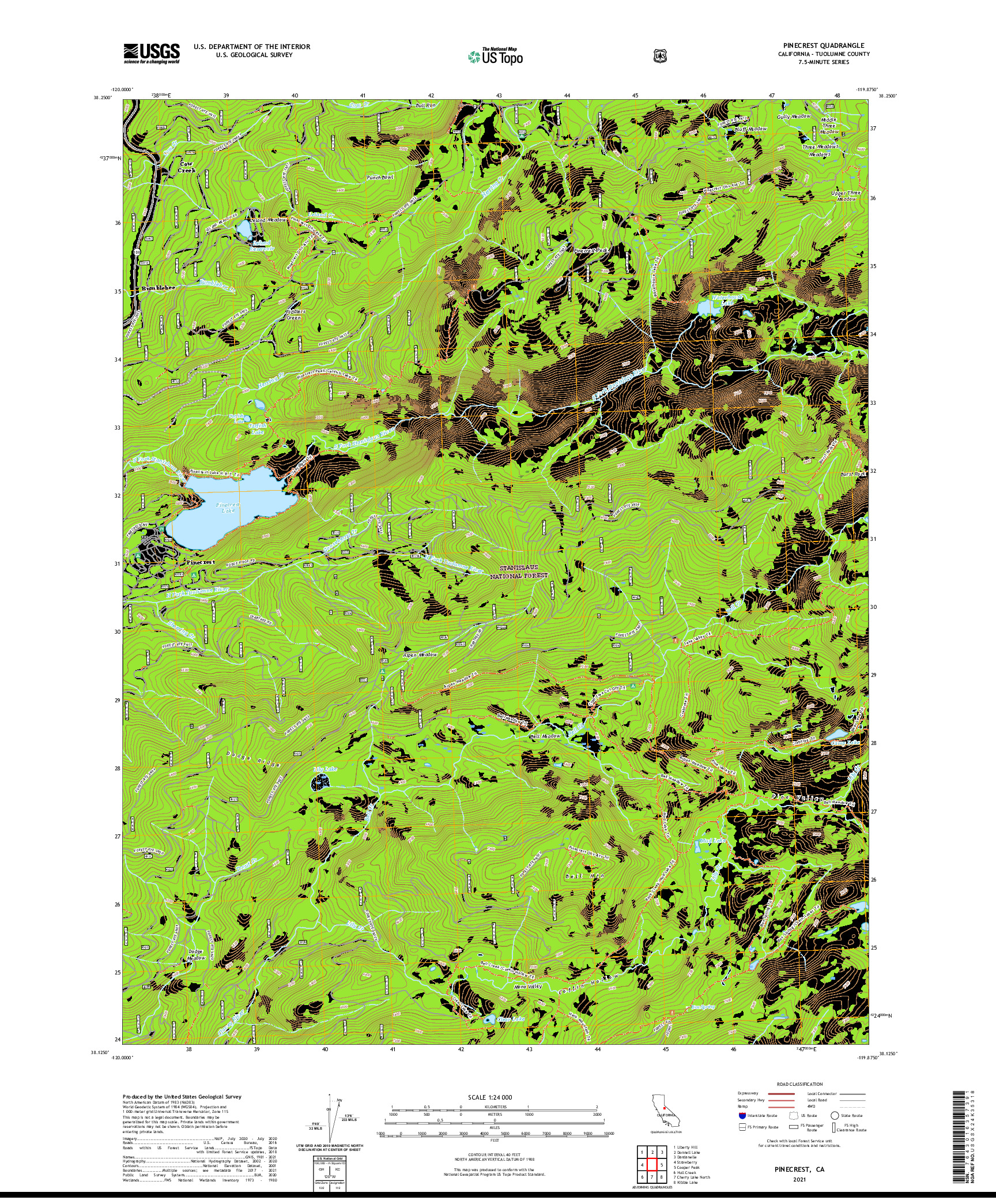 US TOPO 7.5-MINUTE MAP FOR PINECREST, CA