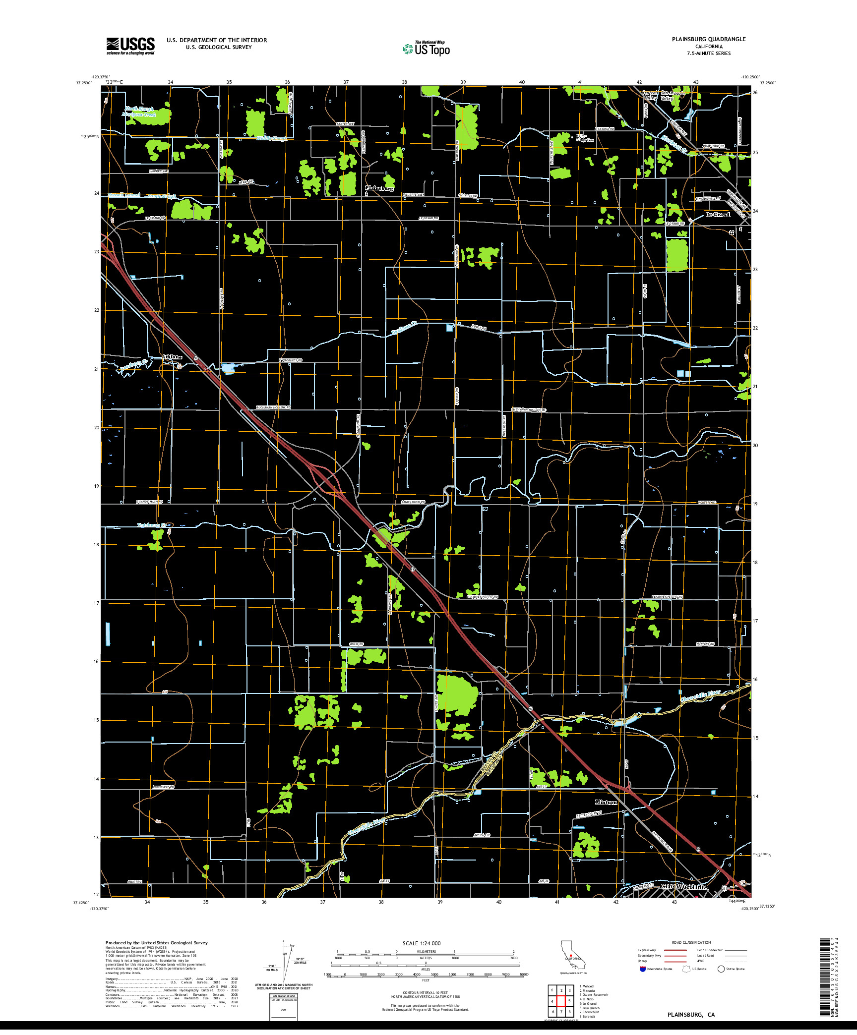 US TOPO 7.5-MINUTE MAP FOR PLAINSBURG, CA