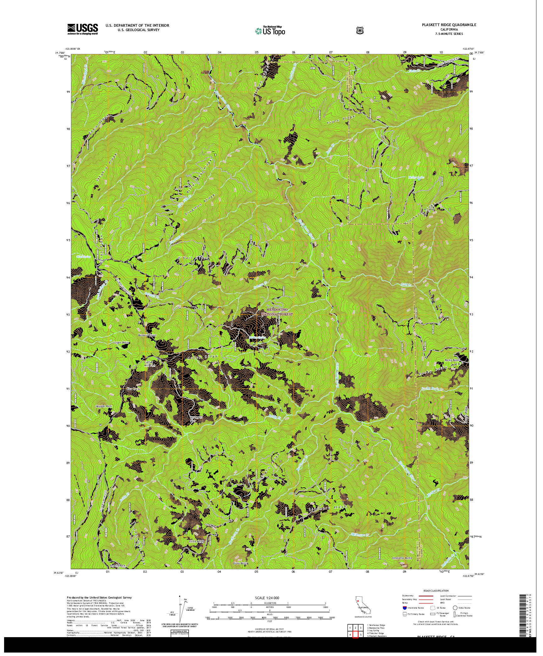 US TOPO 7.5-MINUTE MAP FOR PLASKETT RIDGE, CA