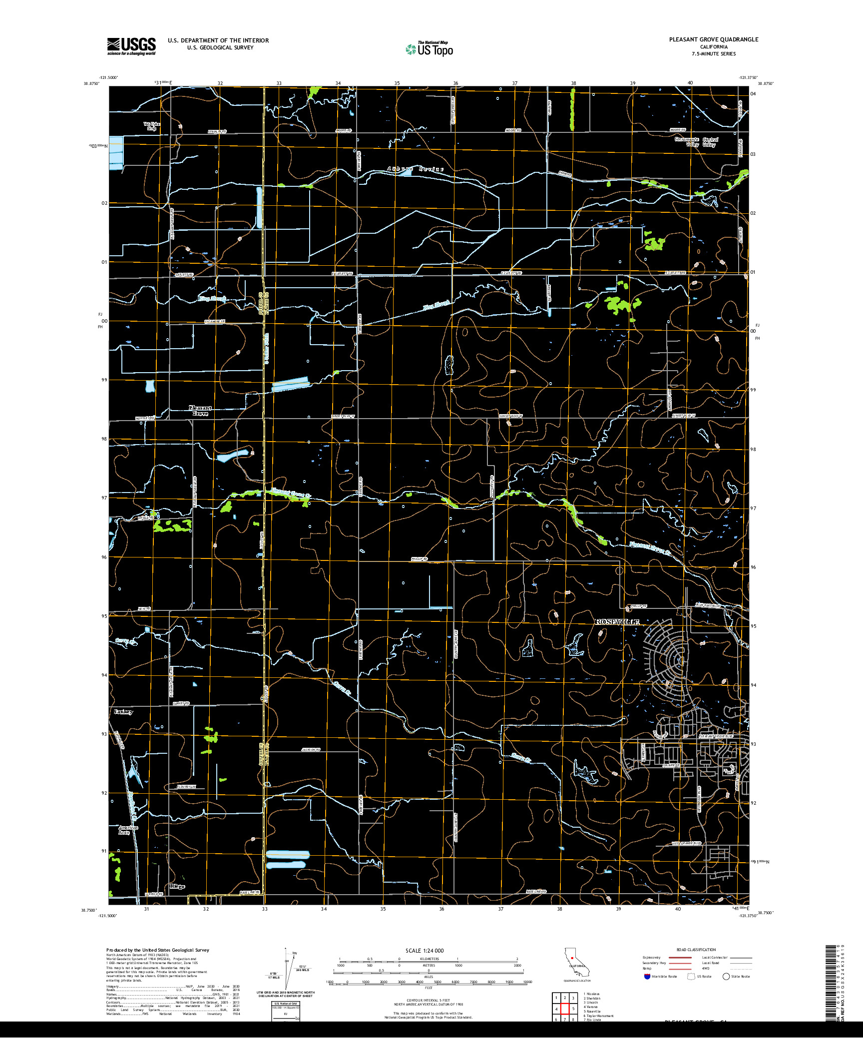 US TOPO 7.5-MINUTE MAP FOR PLEASANT GROVE, CA