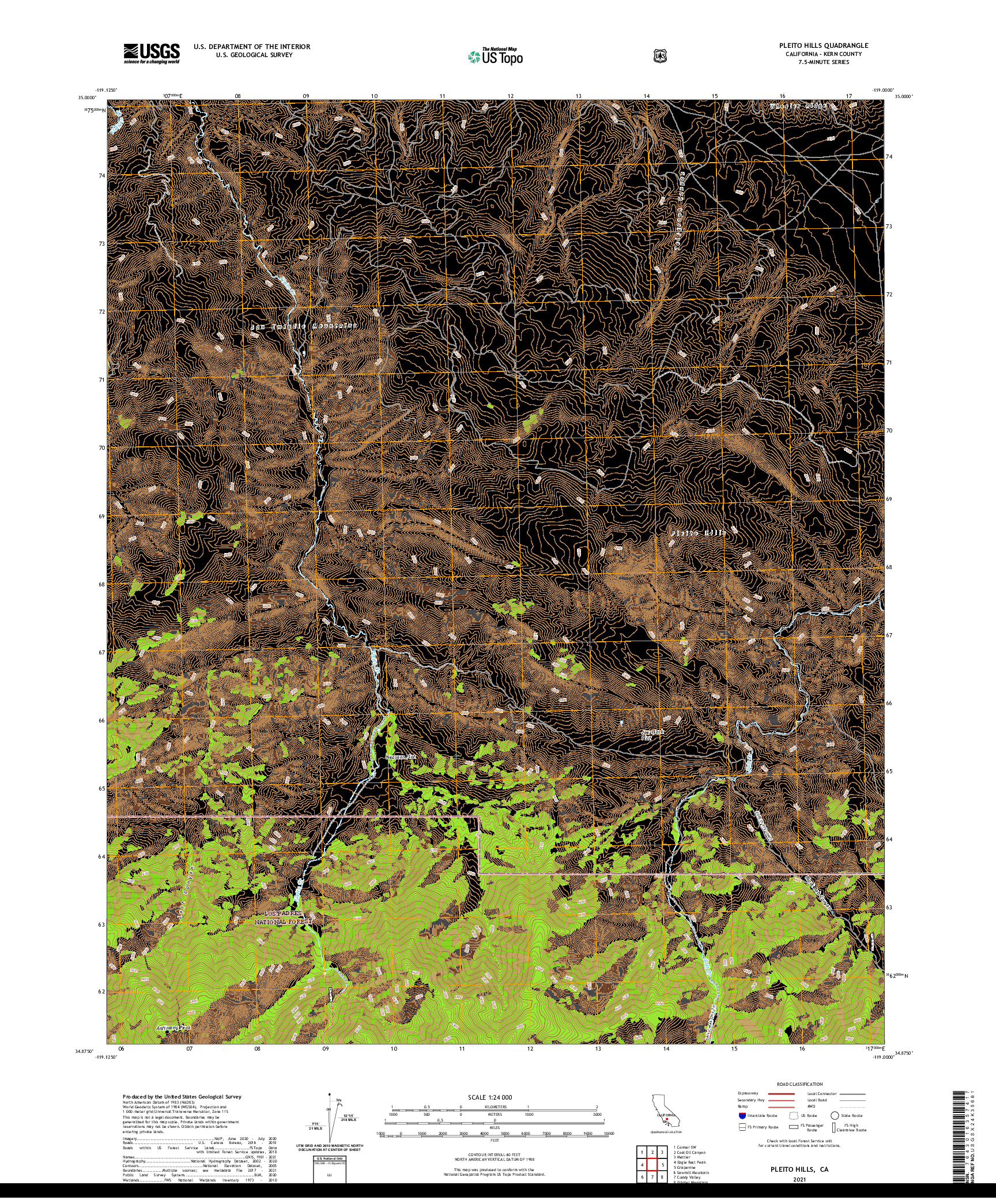 US TOPO 7.5-MINUTE MAP FOR PLEITO HILLS, CA