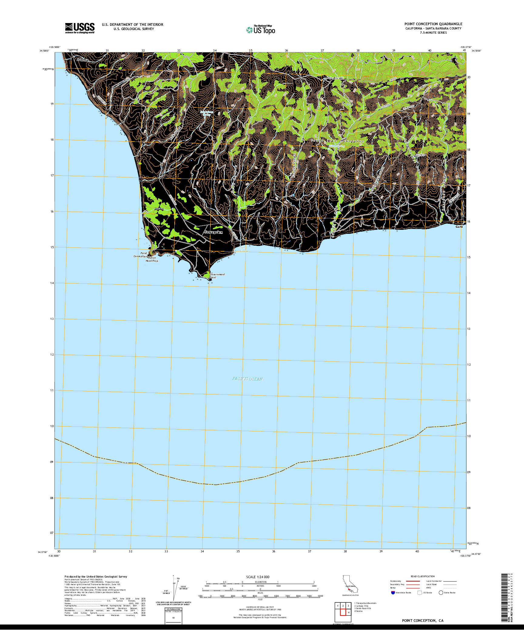 US TOPO 7.5-MINUTE MAP FOR POINT CONCEPTION, CA