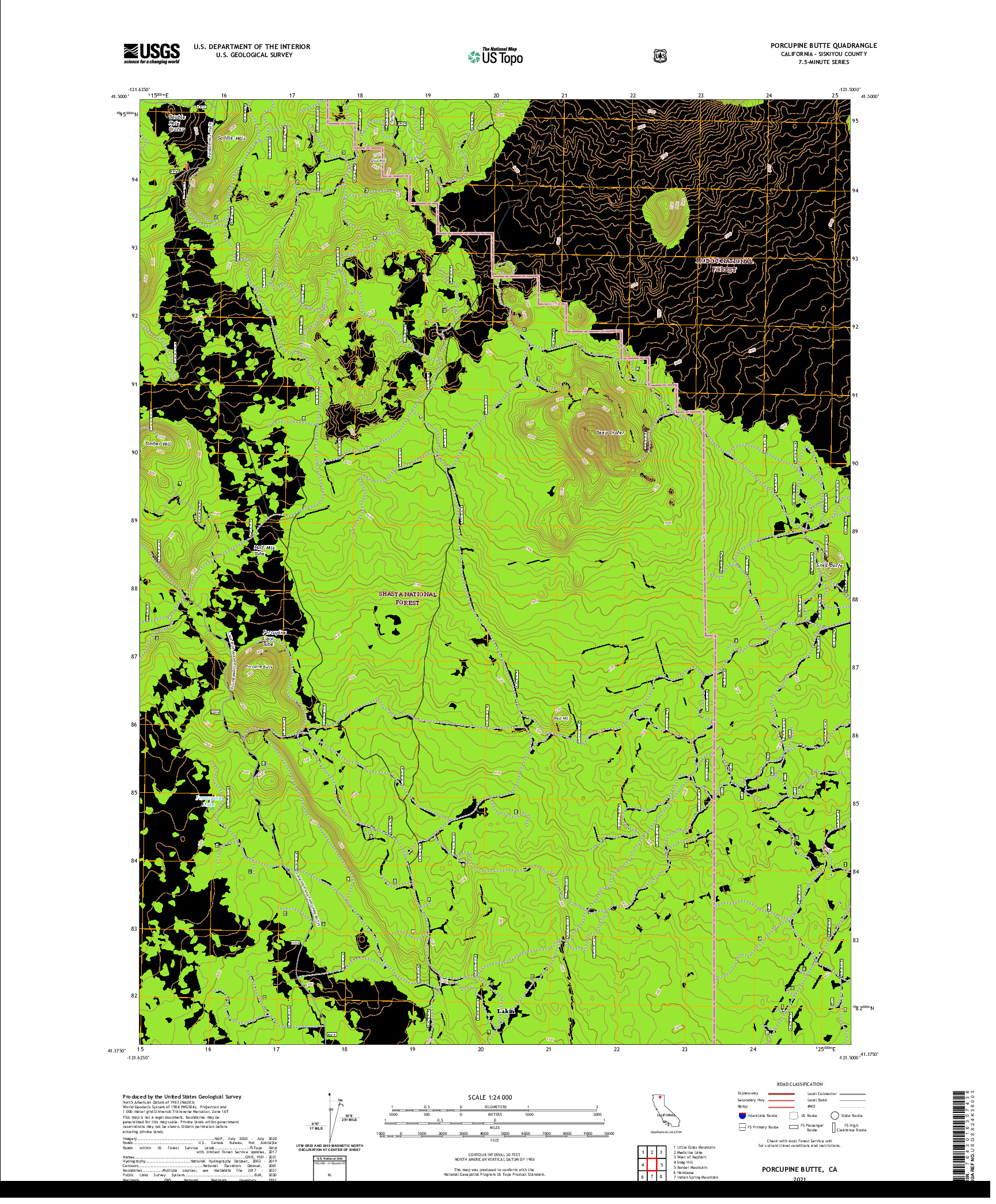 US TOPO 7.5-MINUTE MAP FOR PORCUPINE BUTTE, CA