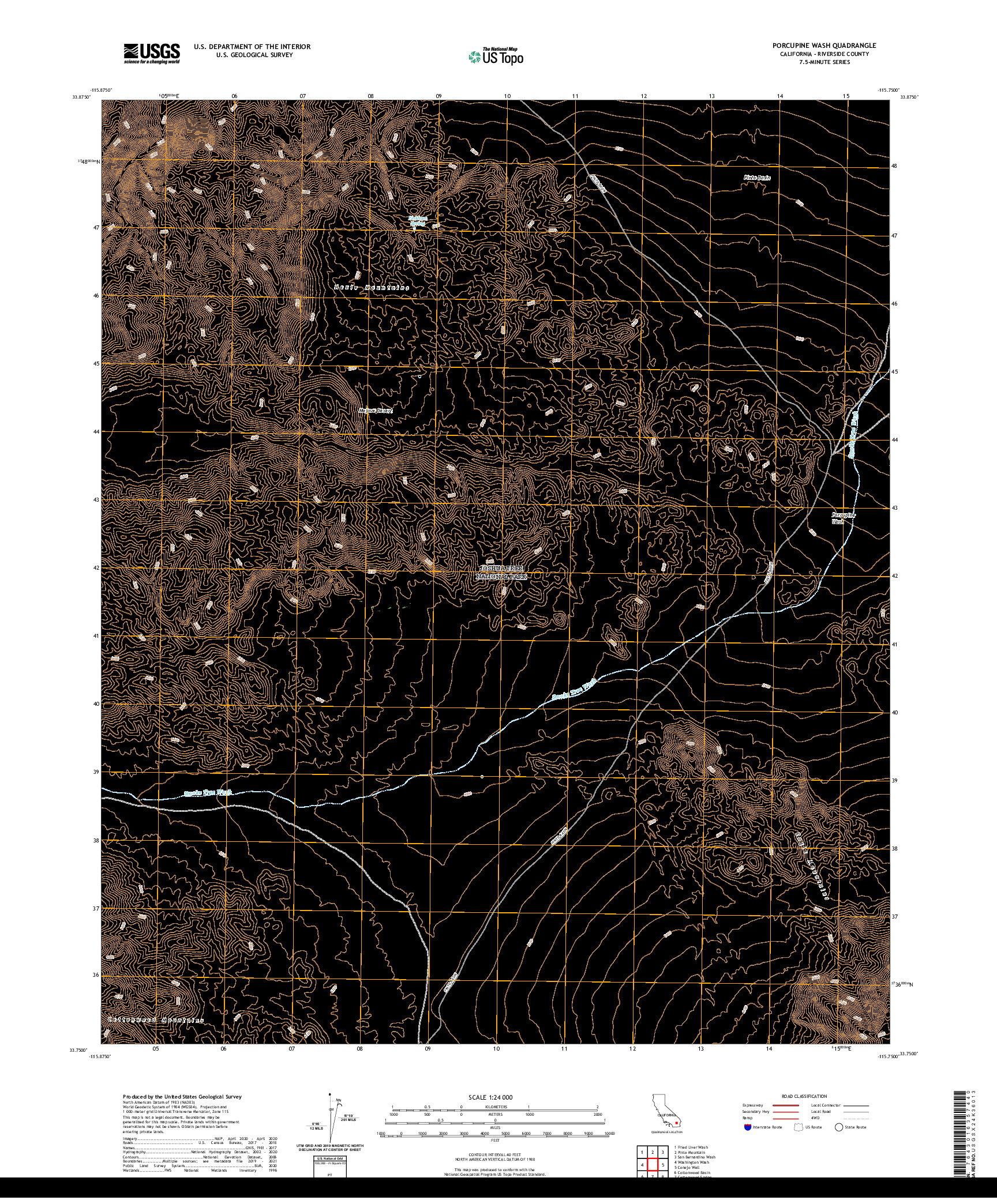 US TOPO 7.5-MINUTE MAP FOR PORCUPINE WASH, CA