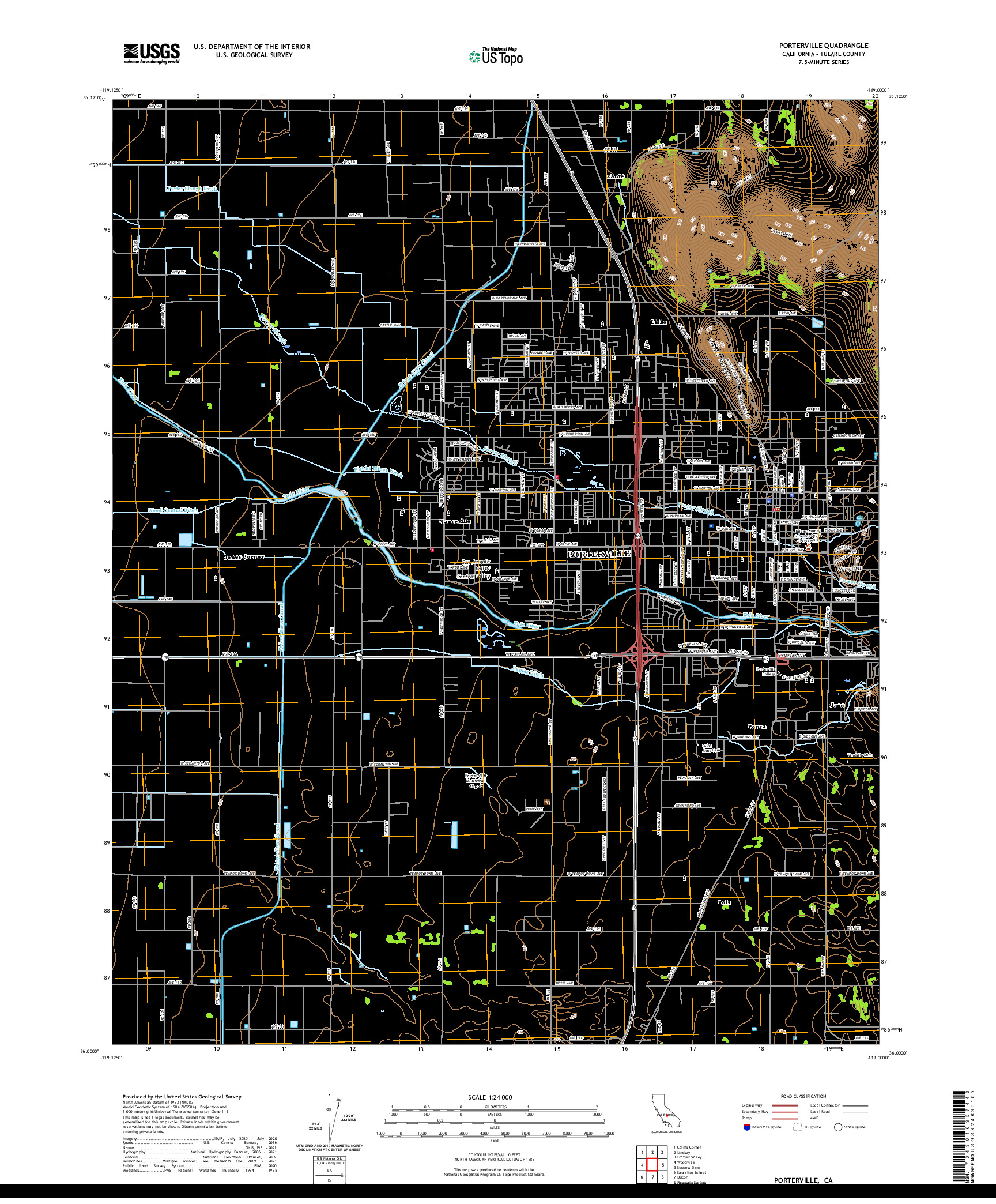 US TOPO 7.5-MINUTE MAP FOR PORTERVILLE, CA