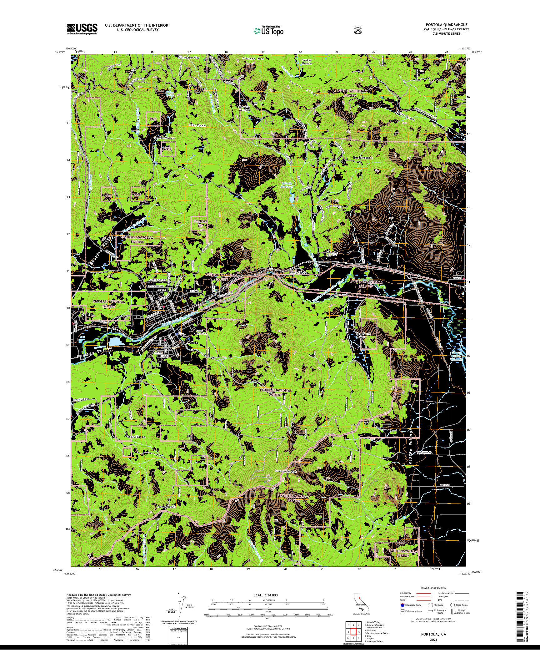 US TOPO 7.5-MINUTE MAP FOR PORTOLA, CA