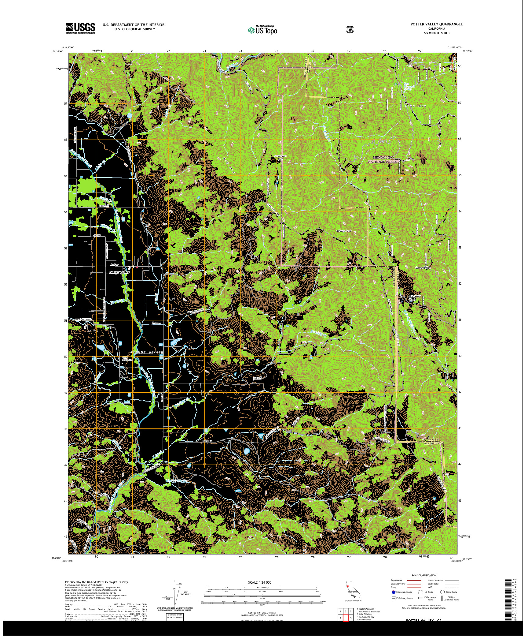 US TOPO 7.5-MINUTE MAP FOR POTTER VALLEY, CA