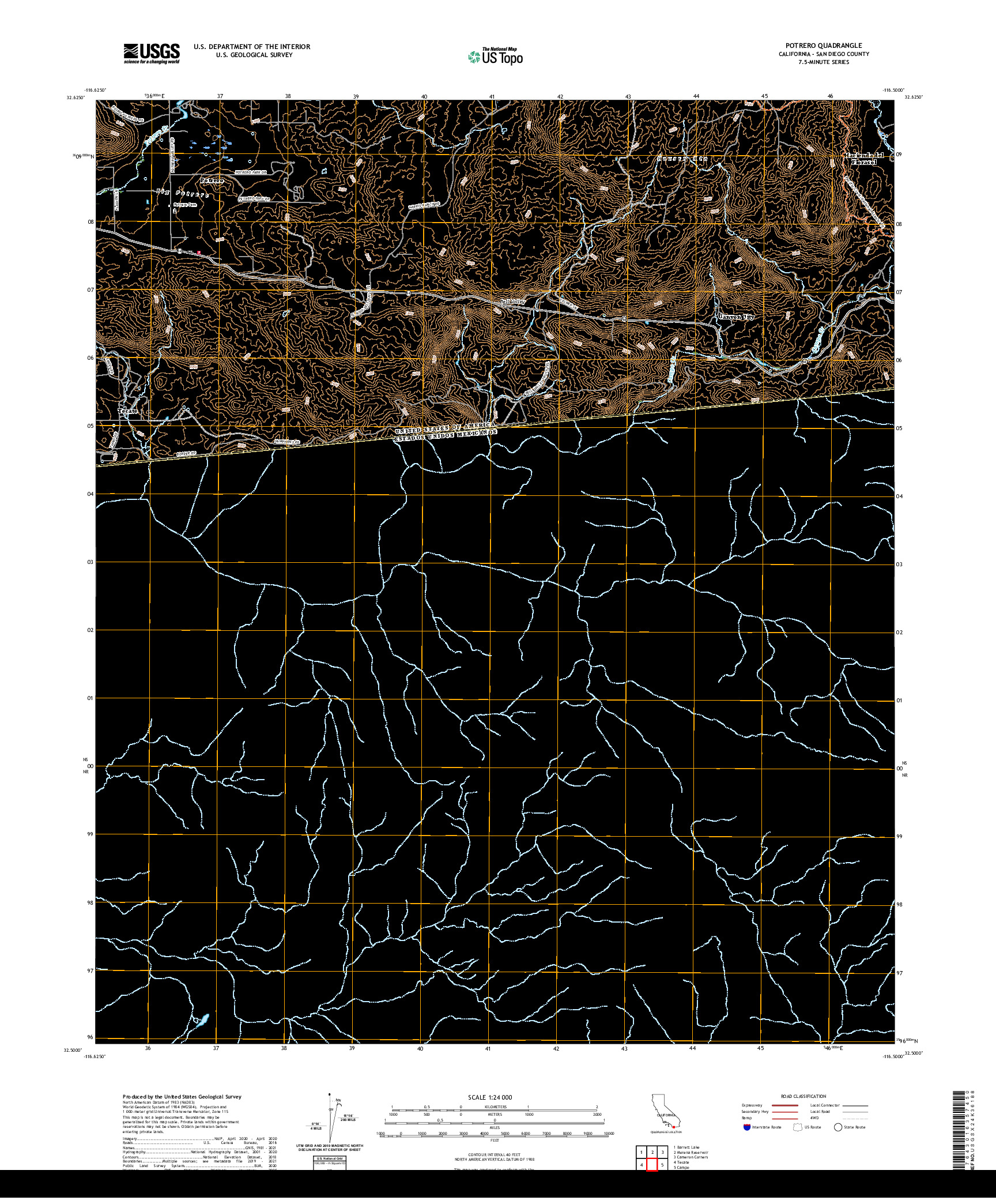 US TOPO 7.5-MINUTE MAP FOR POTRERO, CA,BCN