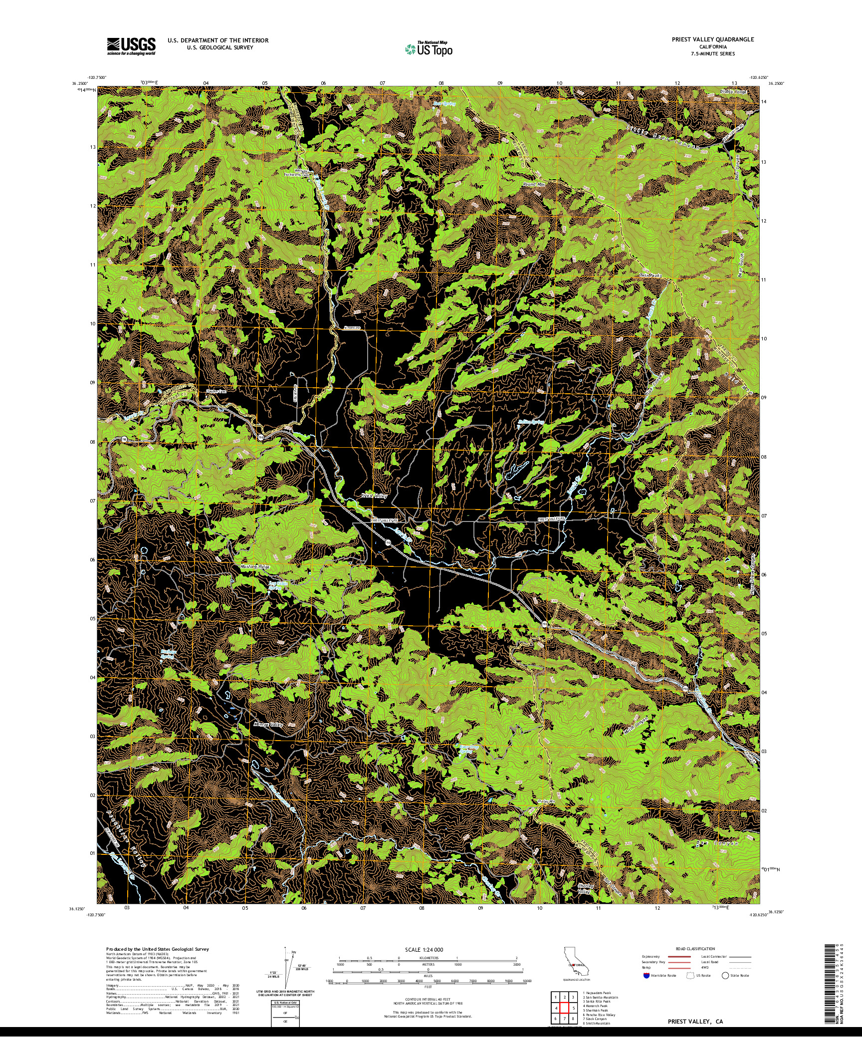 US TOPO 7.5-MINUTE MAP FOR PRIEST VALLEY, CA