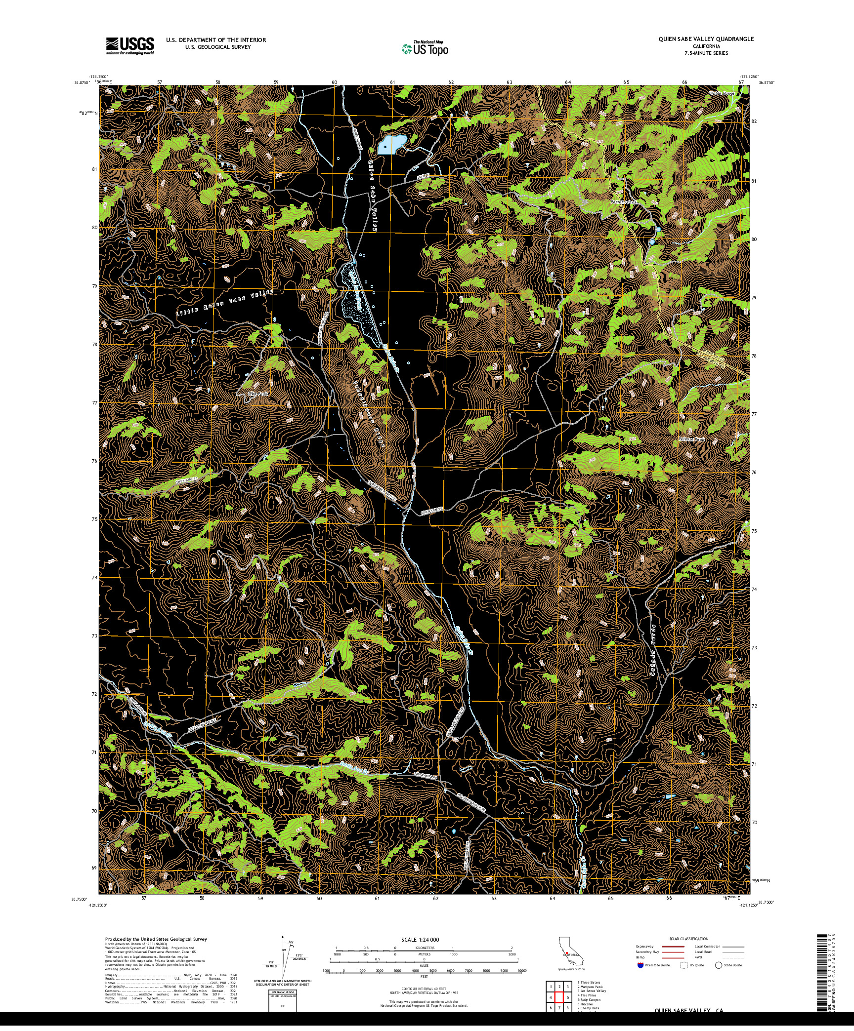 US TOPO 7.5-MINUTE MAP FOR QUIEN SABE VALLEY, CA