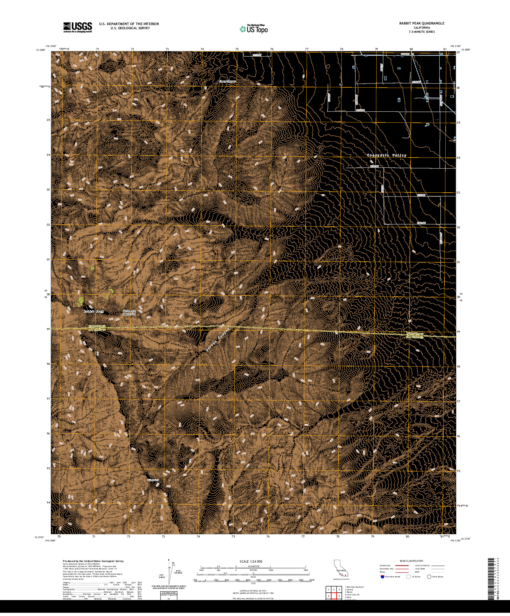 US TOPO 7.5-MINUTE MAP FOR RABBIT PEAK, CA