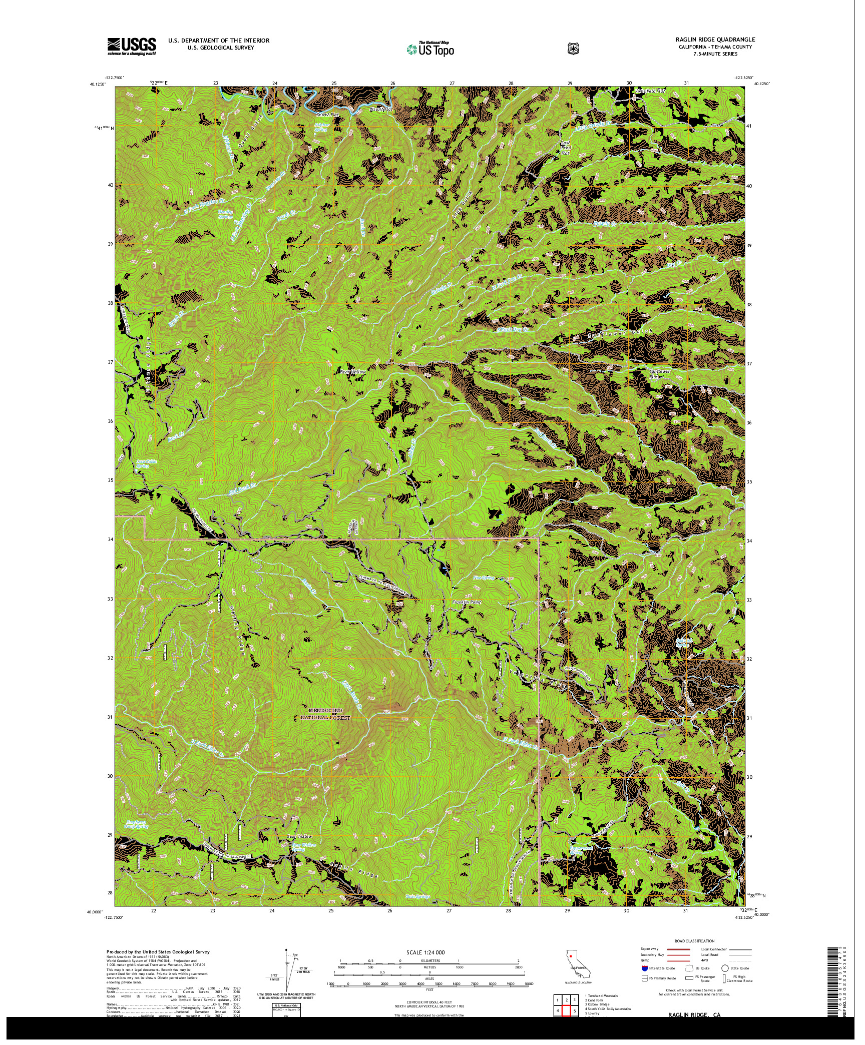 US TOPO 7.5-MINUTE MAP FOR RAGLIN RIDGE, CA