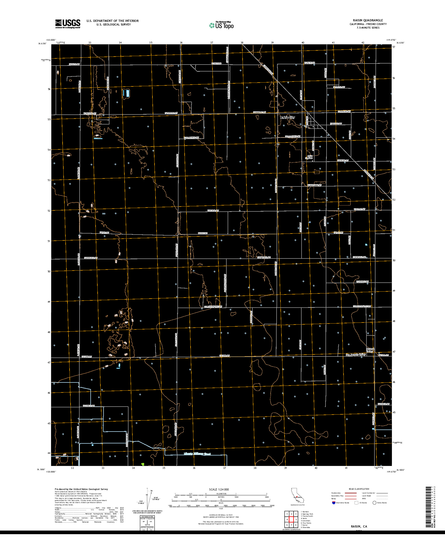 US TOPO 7.5-MINUTE MAP FOR RAISIN, CA