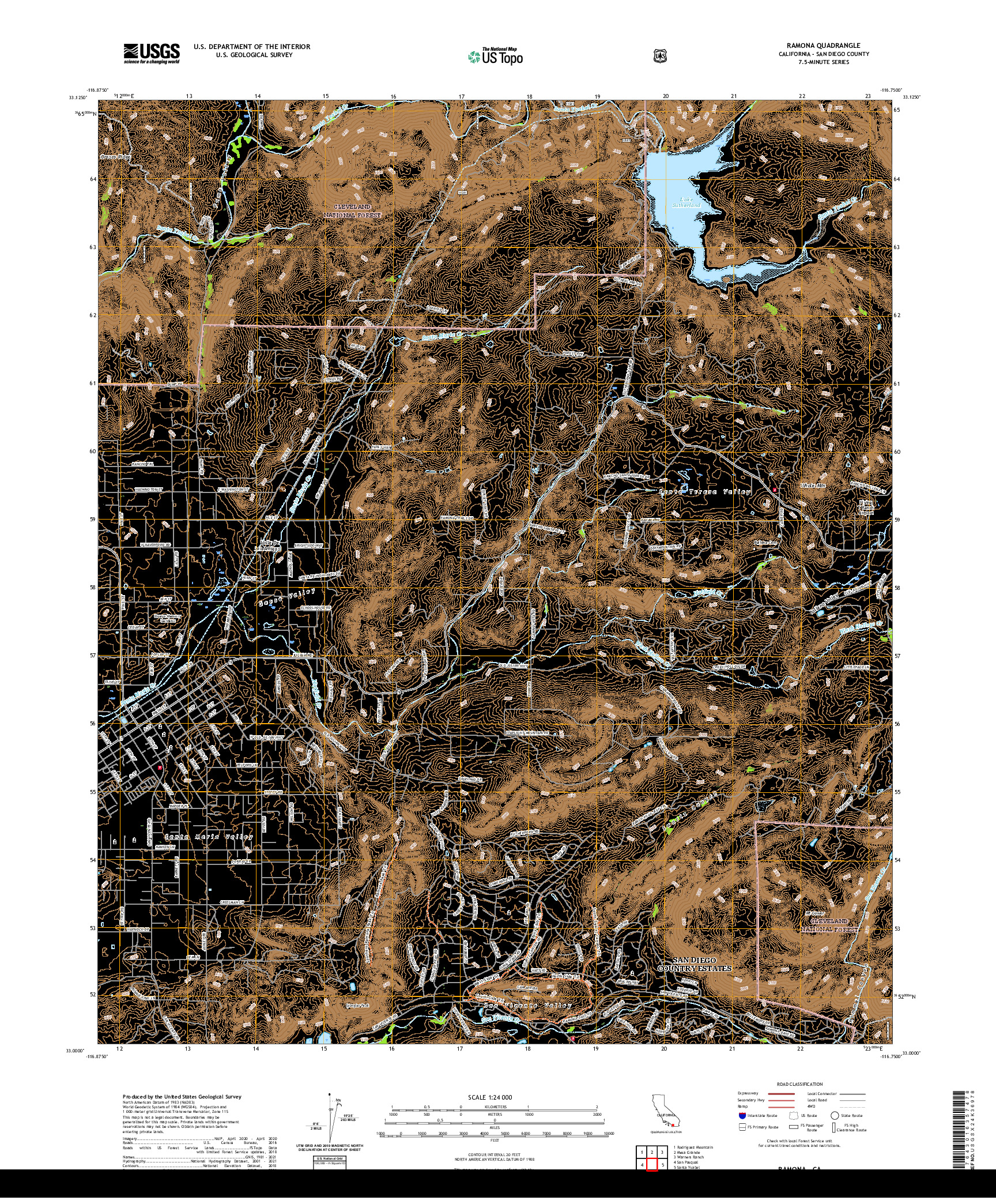 US TOPO 7.5-MINUTE MAP FOR RAMONA, CA