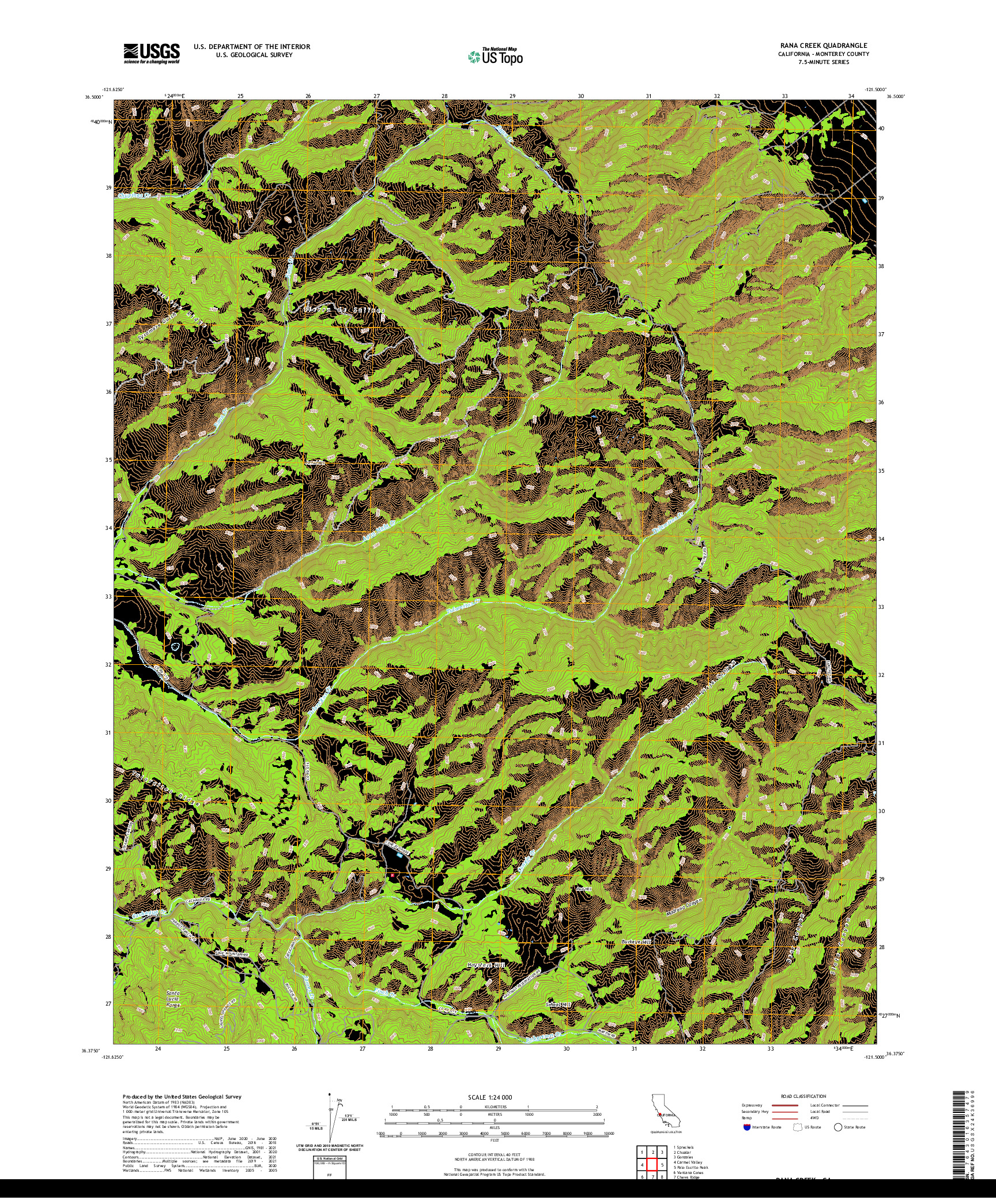 US TOPO 7.5-MINUTE MAP FOR RANA CREEK, CA