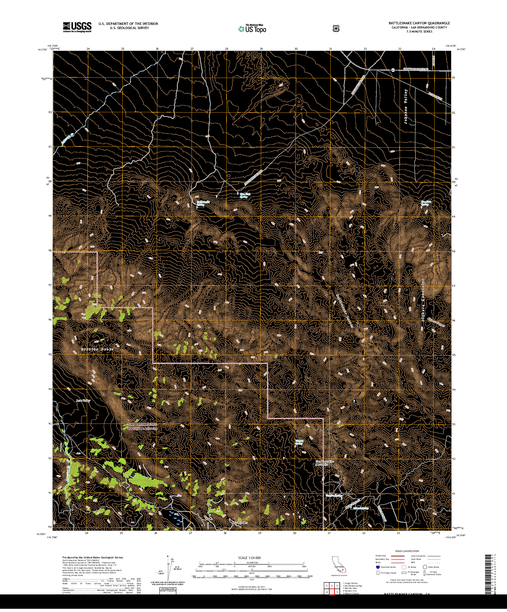 US TOPO 7.5-MINUTE MAP FOR RATTLESNAKE CANYON, CA