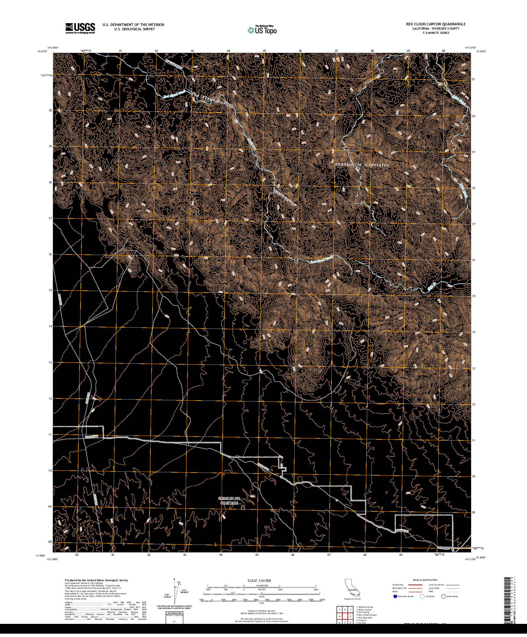 US TOPO 7.5-MINUTE MAP FOR RED CLOUD CANYON, CA