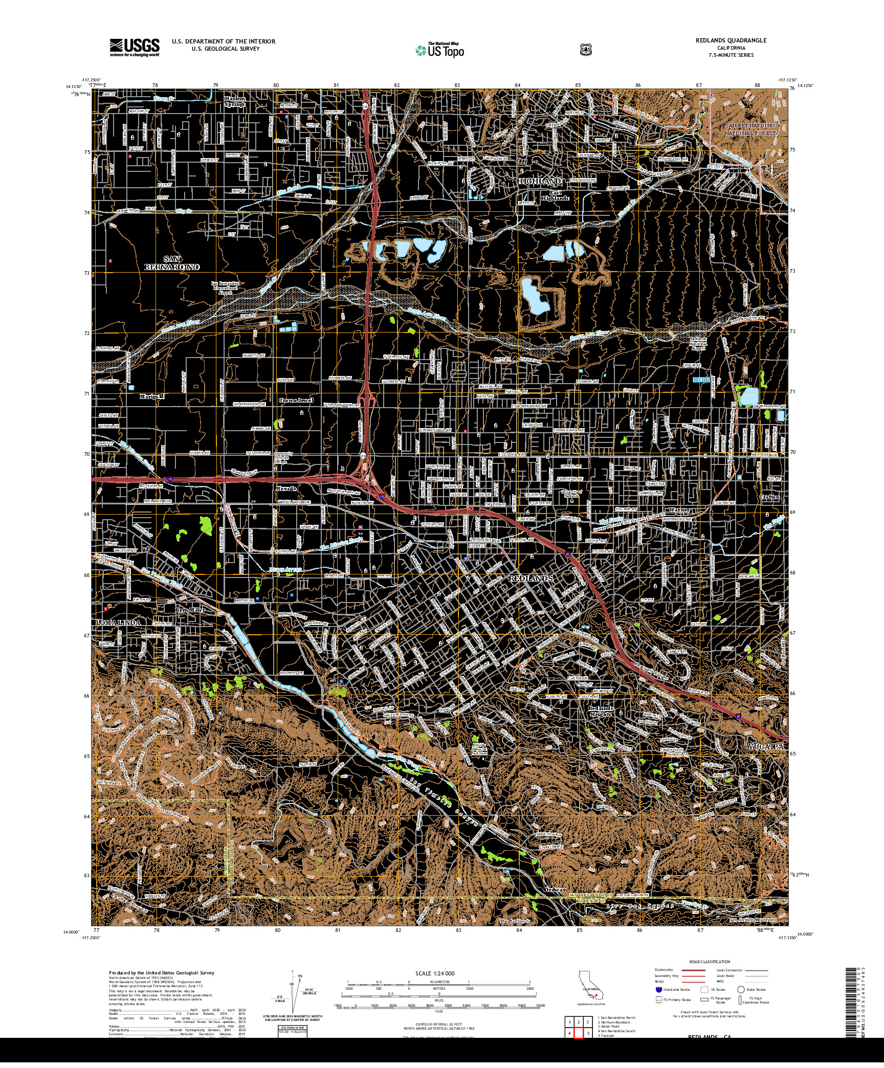 US TOPO 7.5-MINUTE MAP FOR REDLANDS, CA