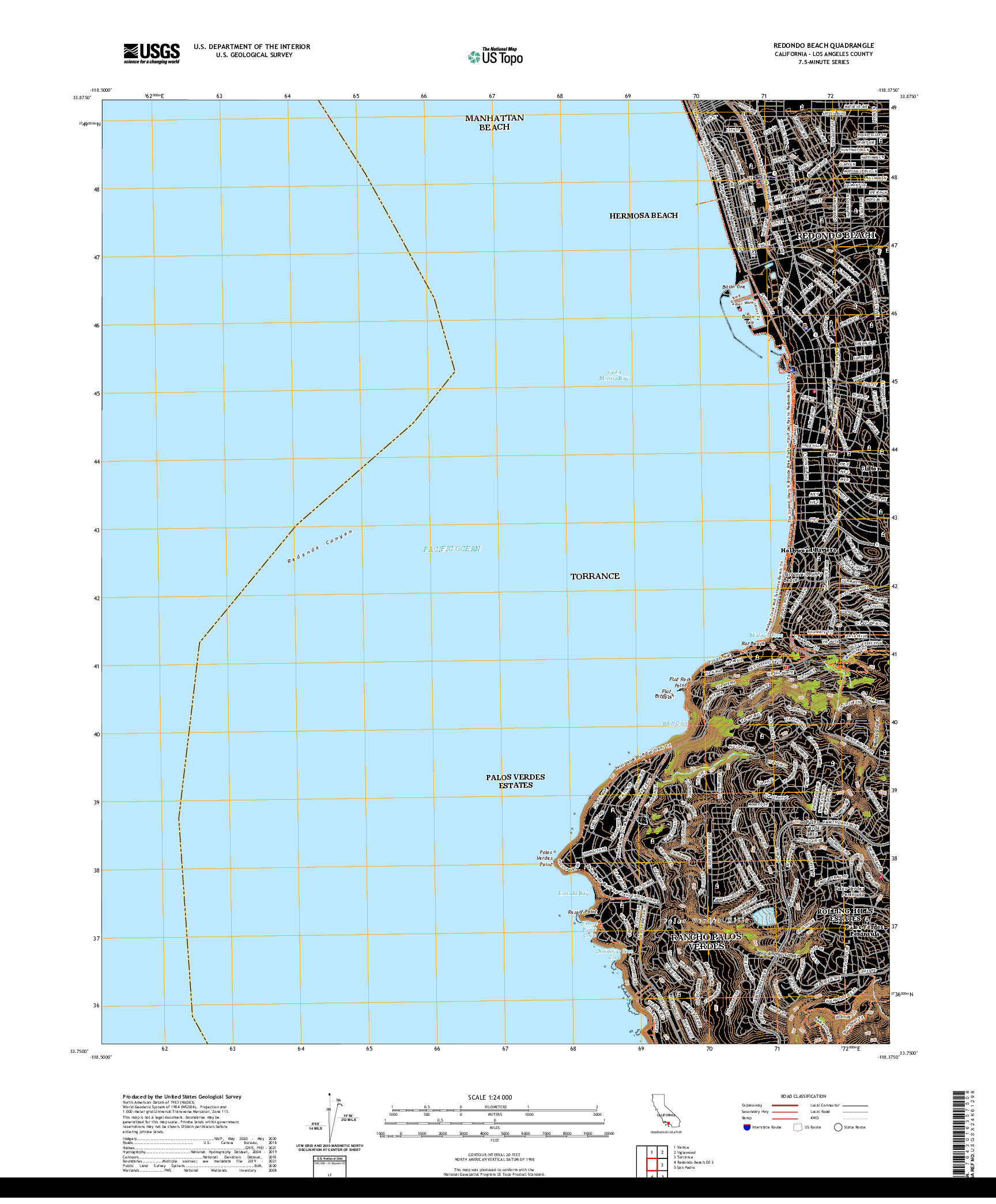 US TOPO 7.5-MINUTE MAP FOR REDONDO BEACH, CA