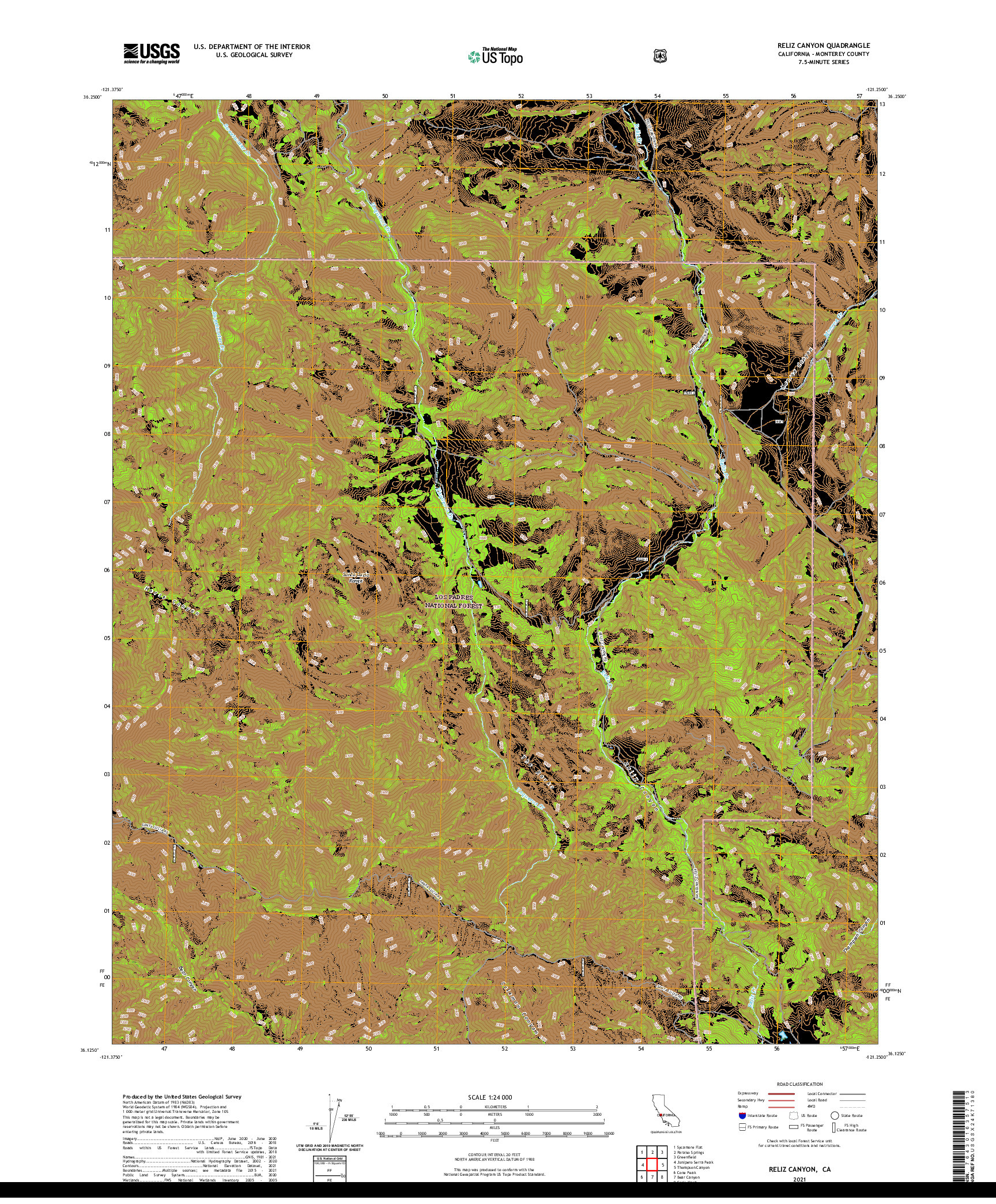 US TOPO 7.5-MINUTE MAP FOR RELIZ CANYON, CA