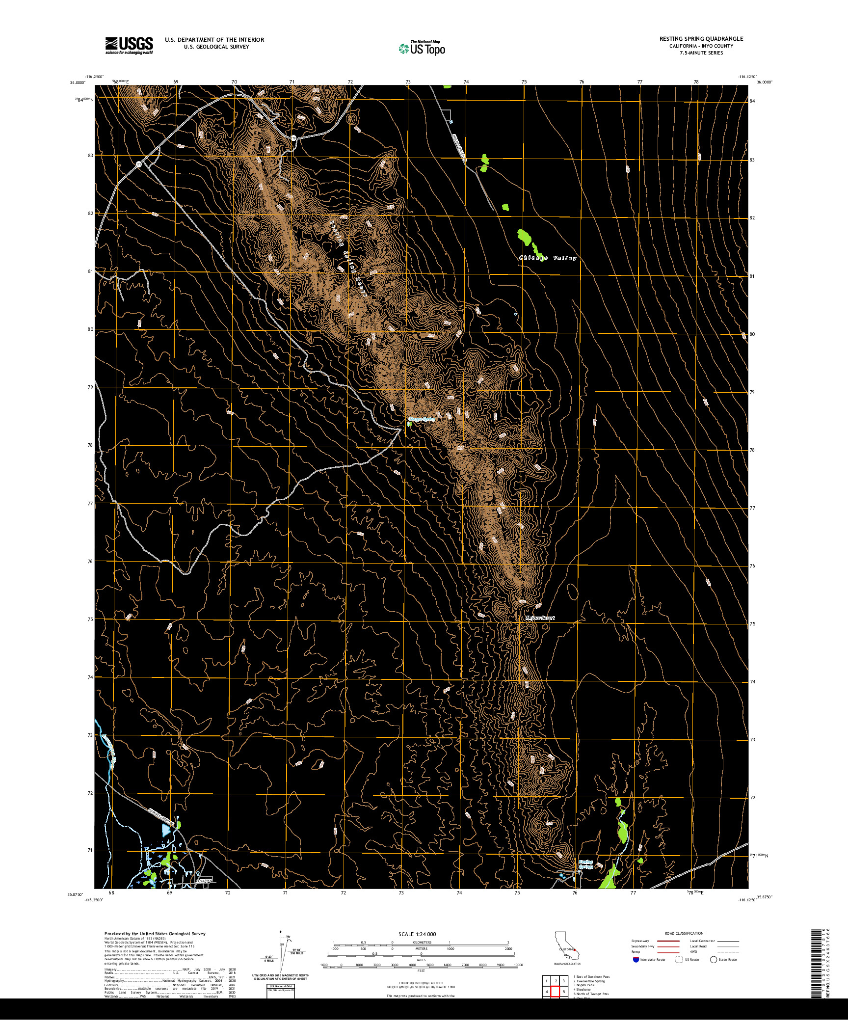 US TOPO 7.5-MINUTE MAP FOR RESTING SPRING, CA