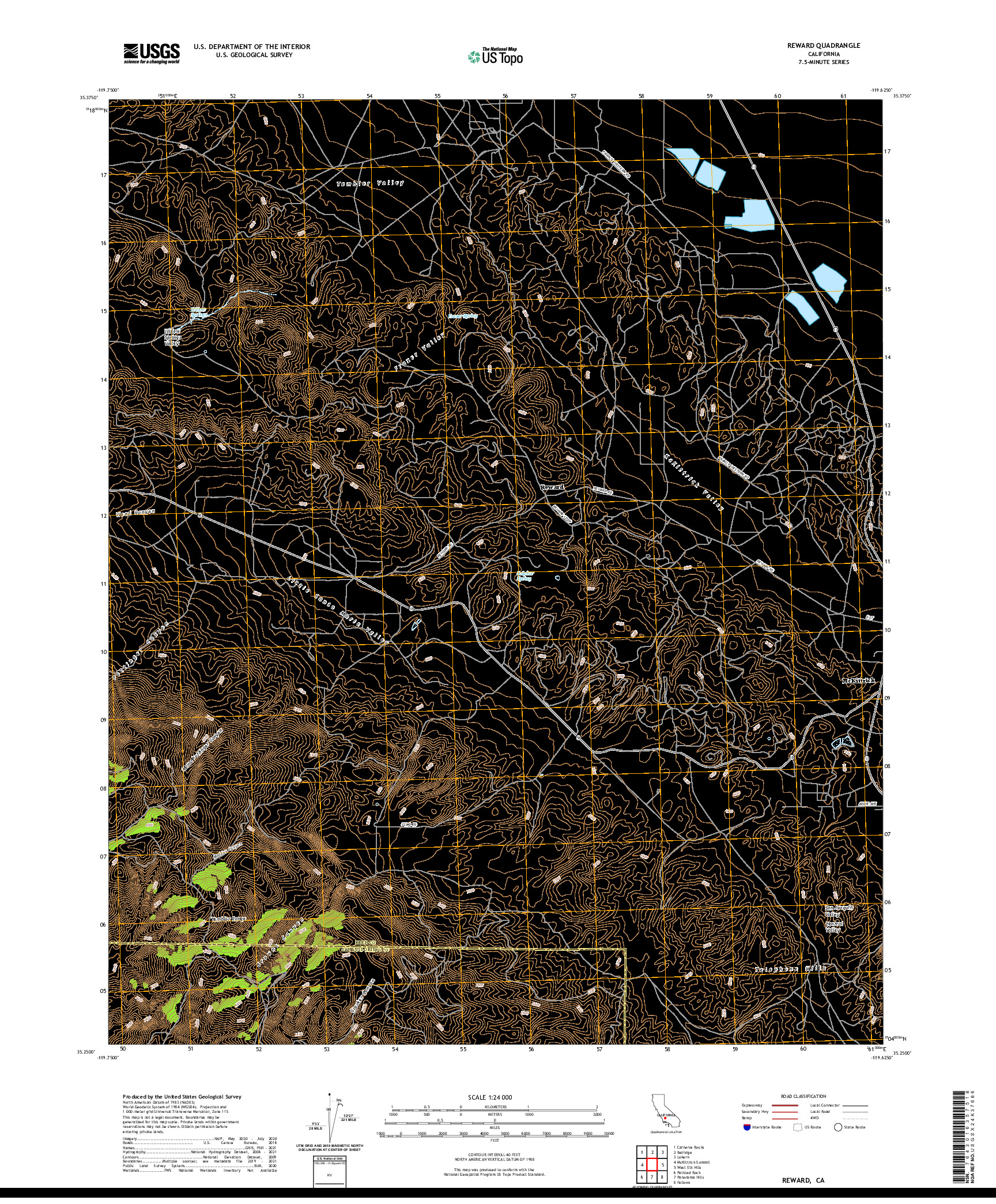 US TOPO 7.5-MINUTE MAP FOR REWARD, CA