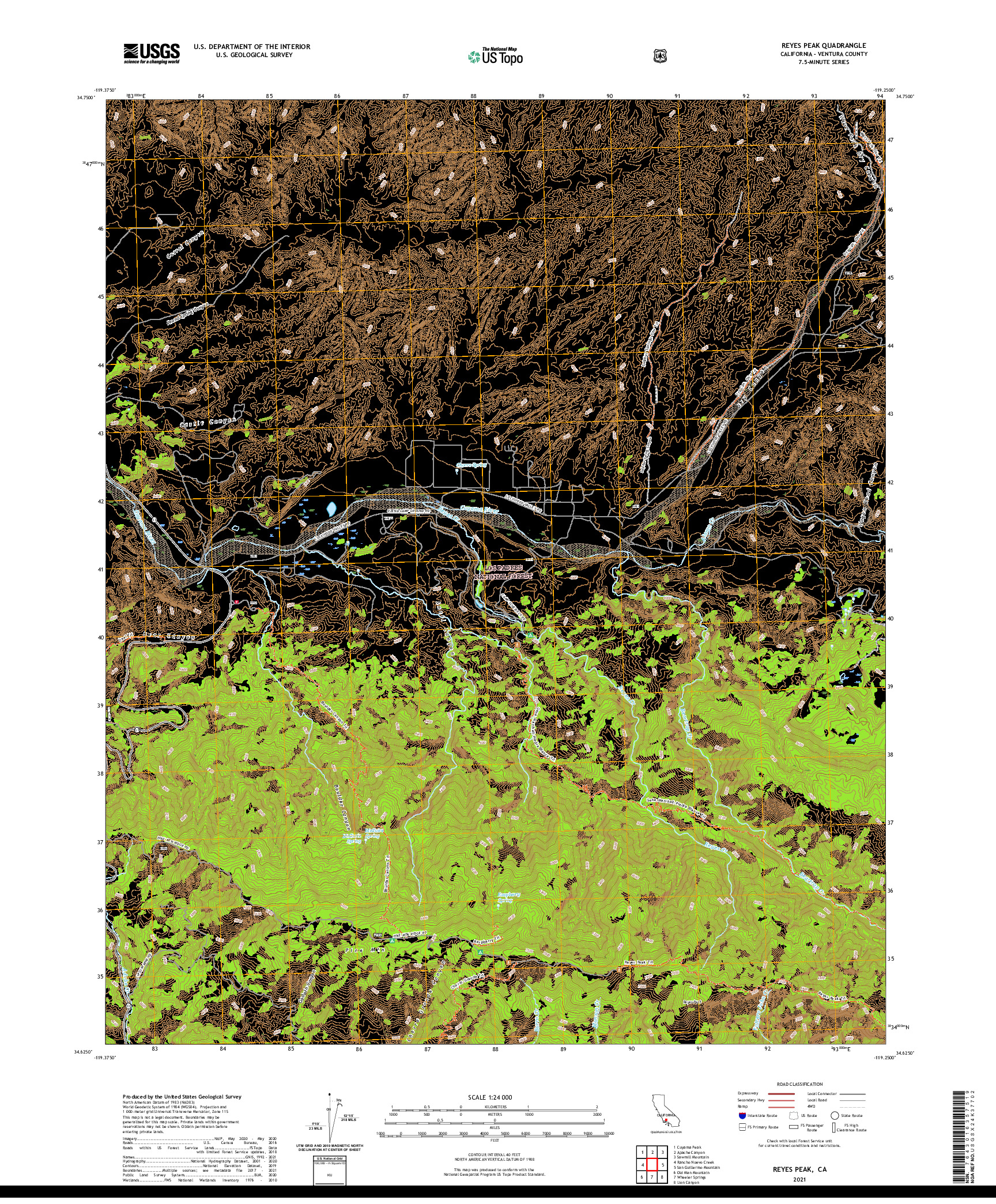 US TOPO 7.5-MINUTE MAP FOR REYES PEAK, CA