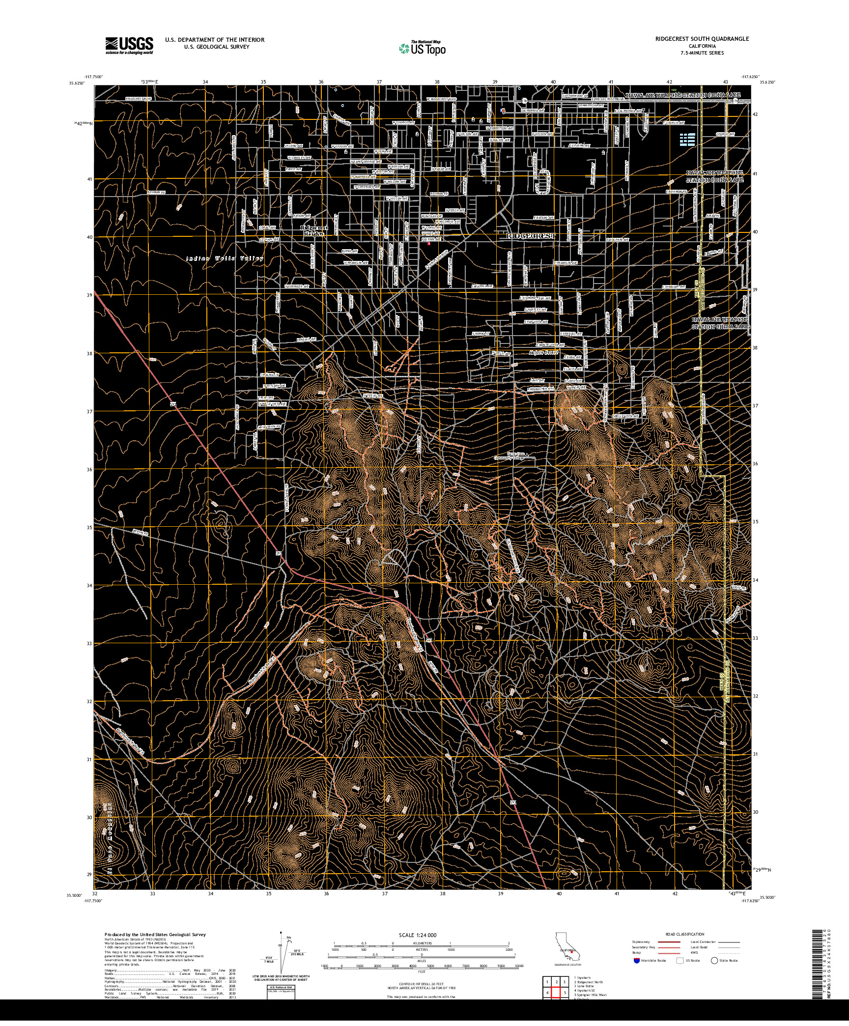 US TOPO 7.5-MINUTE MAP FOR RIDGECREST SOUTH, CA