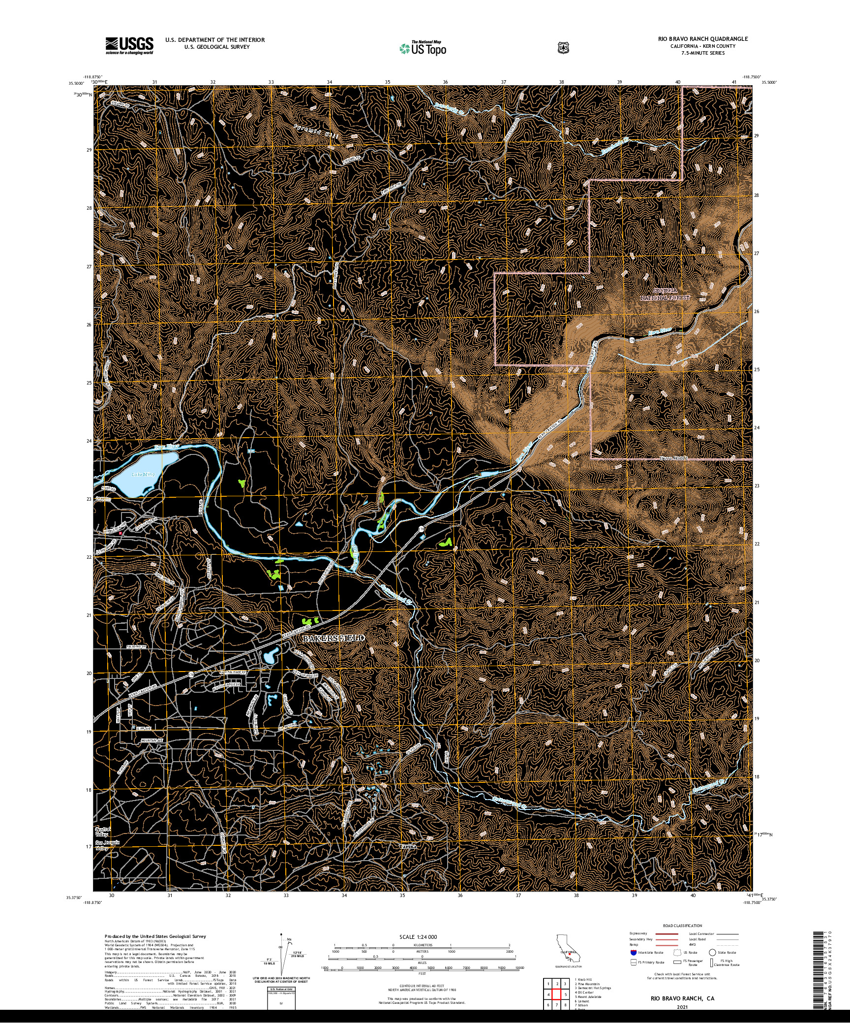 US TOPO 7.5-MINUTE MAP FOR RIO BRAVO RANCH, CA