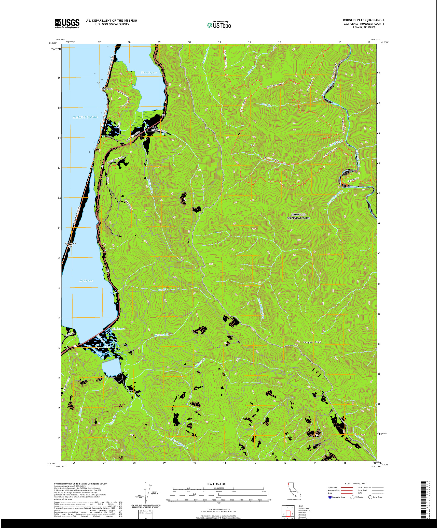 US TOPO 7.5-MINUTE MAP FOR RODGERS PEAK, CA